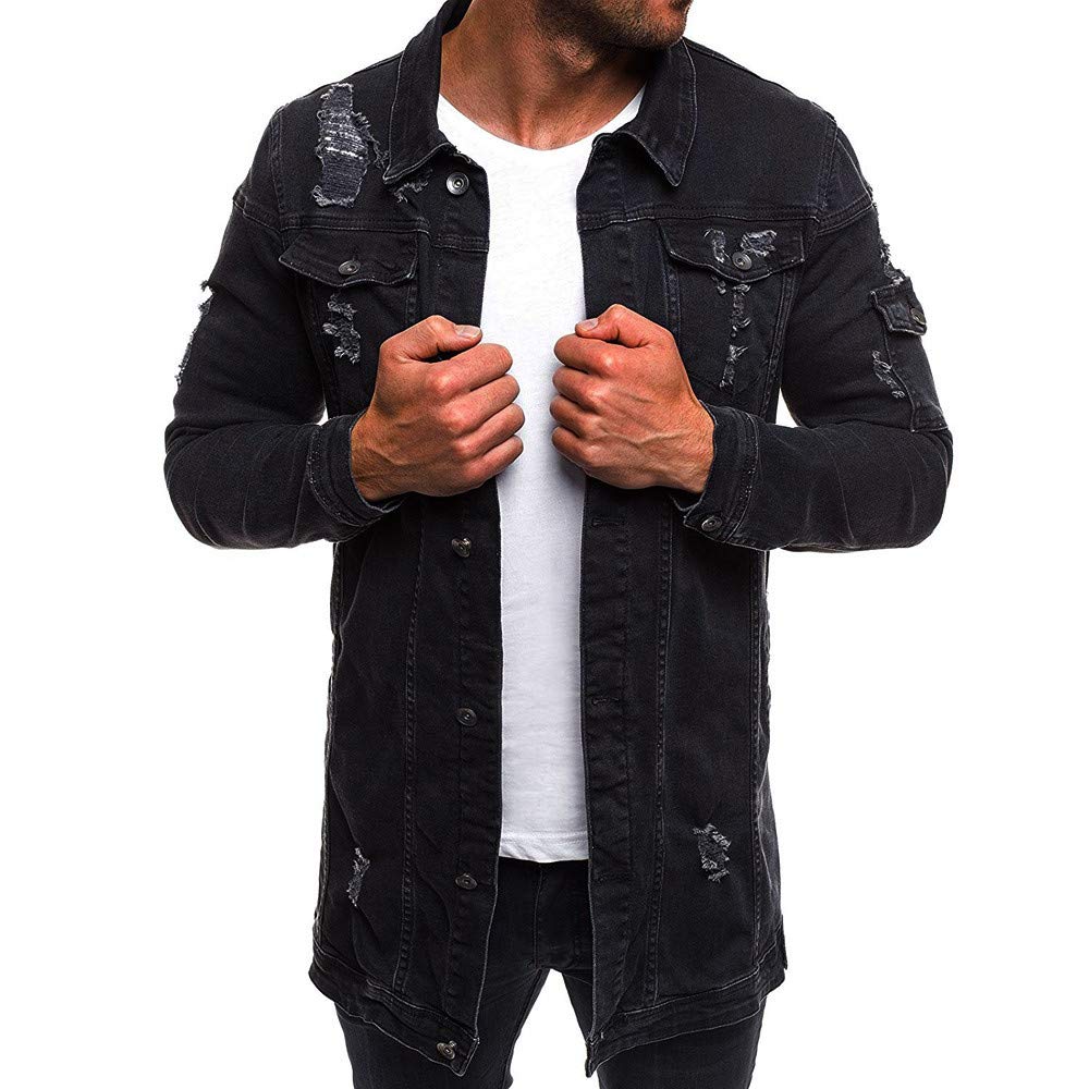 Vintage Distressed Ripped Denim Jacket for Men - Casual Washed Denim Coat for Autumn & Winter - Perfect for Streetwear, Layering & Outdoor Activities