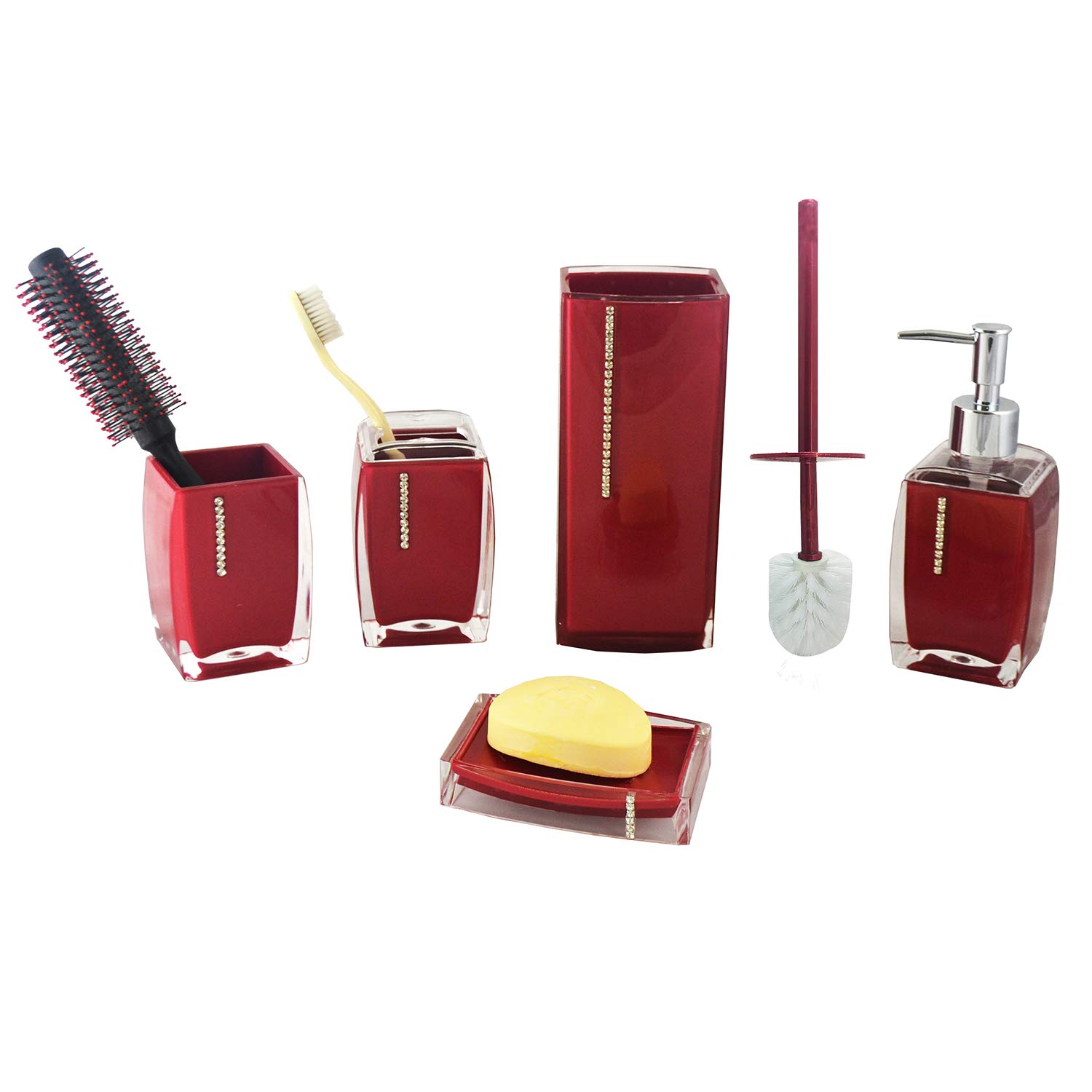 Premium 7-Piece Bathroom Set with Soap Dispenser & Toothbrush Holder - Elegant Red - Perfect for Modern Bathrooms, Guest Suites & Spa-Like Home Decor