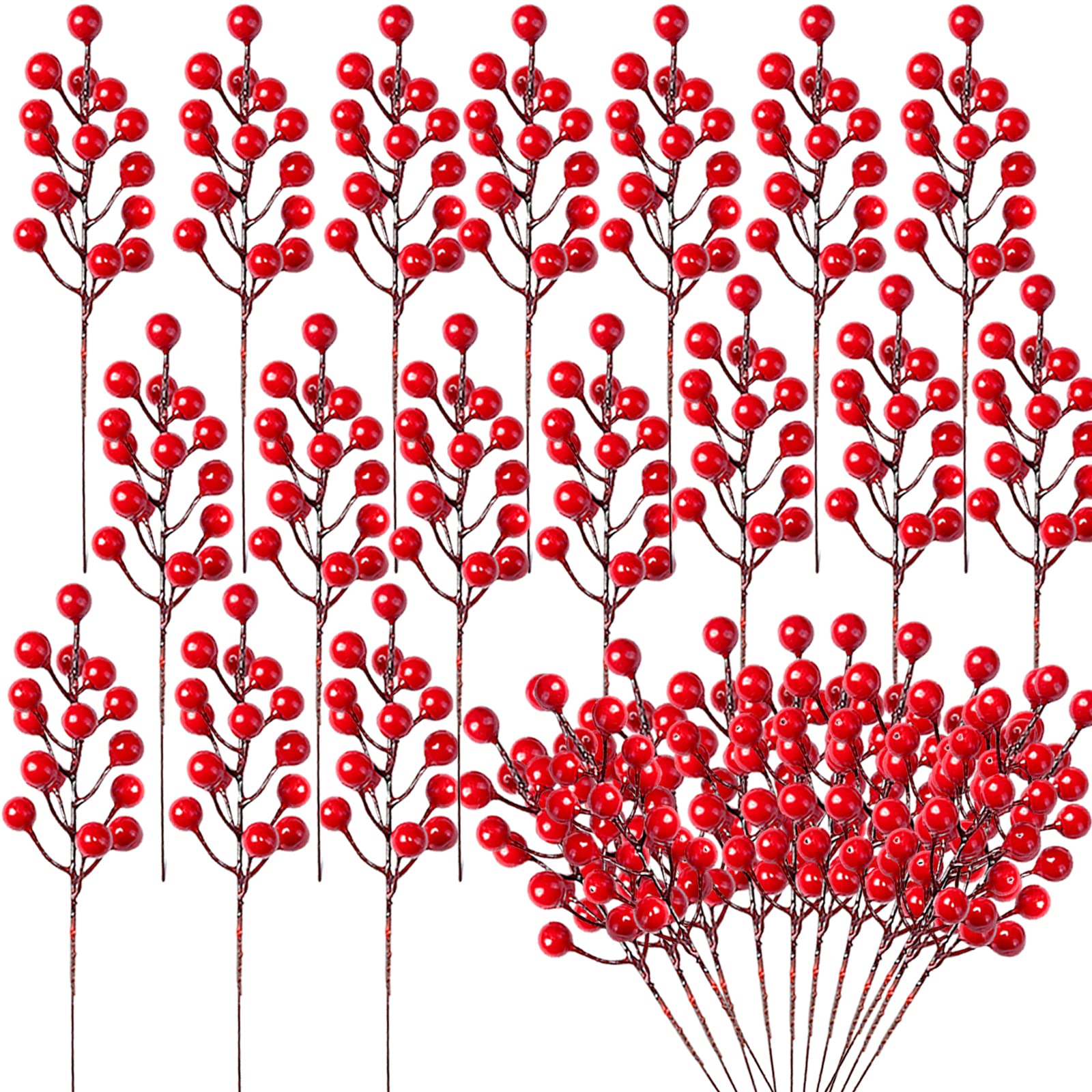30 Artificial Red Berry Stems - 7.9 Inch Christmas Holly Berry Branches for Holiday Decor, DIY Crafts, Wreaths & Centerpieces | Perfect for Christmas Tree Decorations, Table Arrangements & Seasonal Home Decor