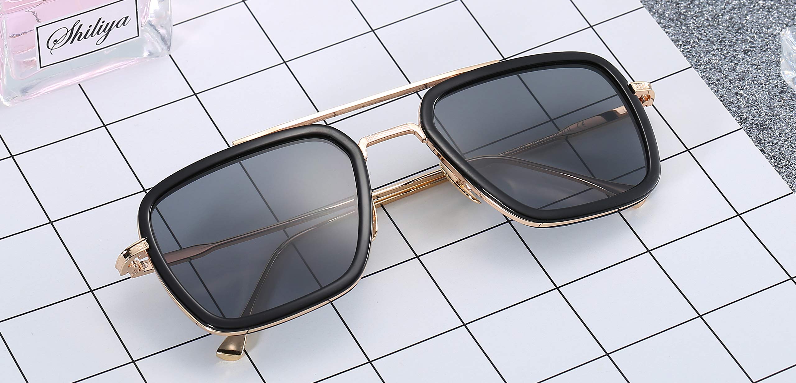 Tony Stark Sunglasses for Men & Women - Vintage Square Metal Frame Iron Man & Spider-Man Inspired Eyewear - Perfect for Cosplay, Halloween, and Superhero Fans