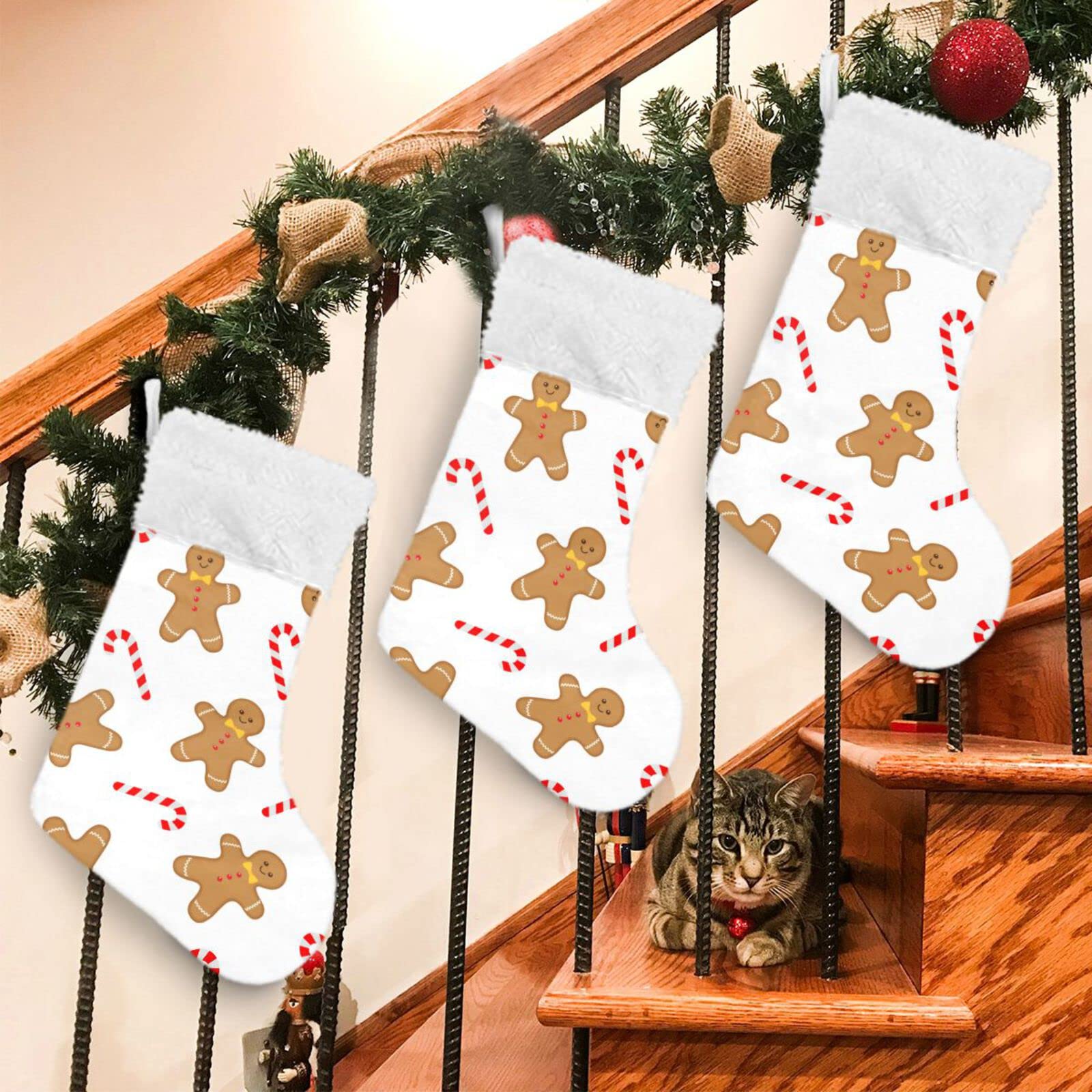 Kigai 1PCS Large Christmas Stockings - 18 Inch Gingerbread Man Xmas Stocking for Fireplace Decorations | Holiday Party Decor & Family Gift Hanging | Perfect for Christmas Tree, Mantel, and Festive Home Decor