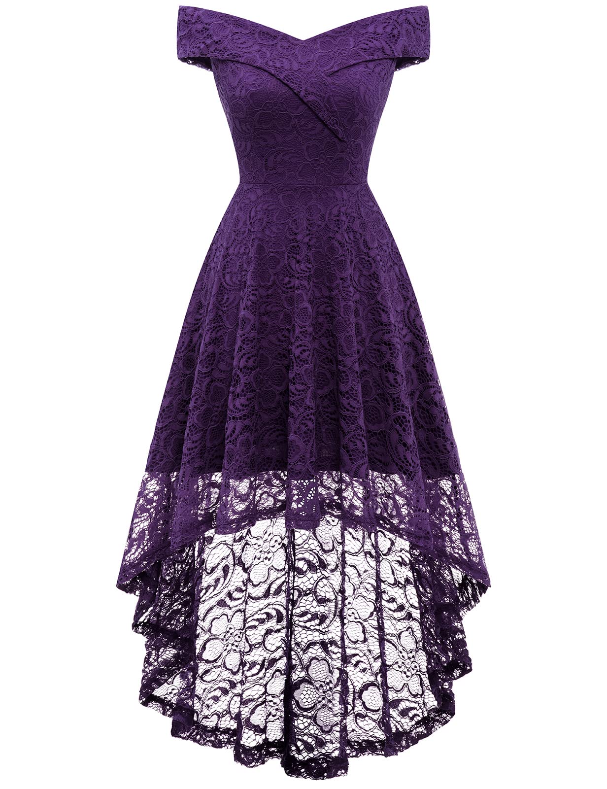 HomRain Women's Elegant Floral Lace Dress - Off The Shoulder High Low Hem Wedding Cocktail Party Dress | Perfect for Bridal Showers, Garden Parties & Evening Events