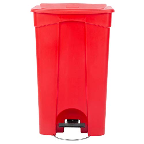 23 Gallon (87 Liter) Red Rectangular Hands-Free Foot Pedal Trash Can with Lid - Durable Kitchen Waste Bin, Recycling Garbage Bin for Home, Office & Restaurant Use