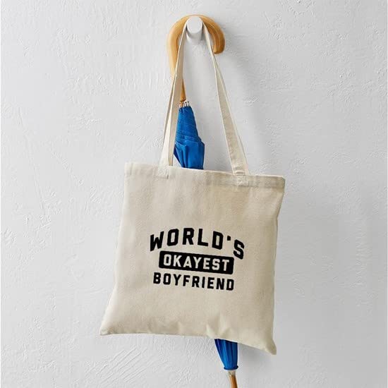 World's Okayest Boyfriend Tote Bag - Natural Canvas Reusable Shopping Bag for Groceries, Beach & Everyday Use