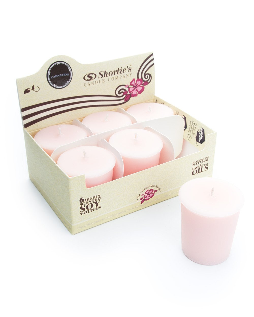 Pure Carnation Soy Votive Candles - Essential Oil Scented, 6-Pack Pink Natural Wax Refills - Floral Collection for Home Decor, Wedding Centerpieces & Relaxation