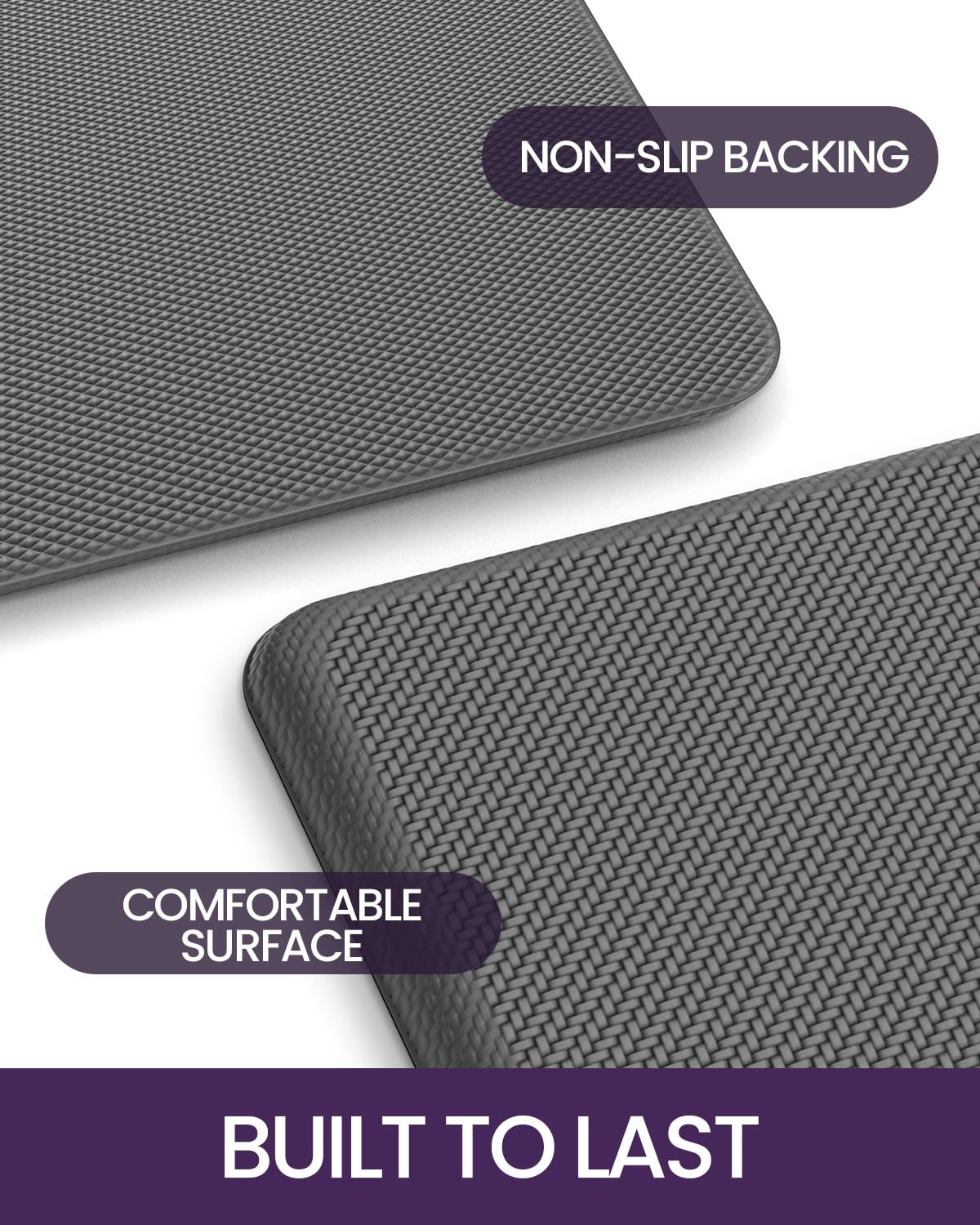 DEXI Anti-Fatigue Kitchen Mat - Non-Slip Waterproof Standing Floor Rug for Comfort - 48x20 Inch Cushioned Mat for Kitchen, Office, Laundry & Sink Areas - Grey - Perfect for Long Standing & Wet Floors