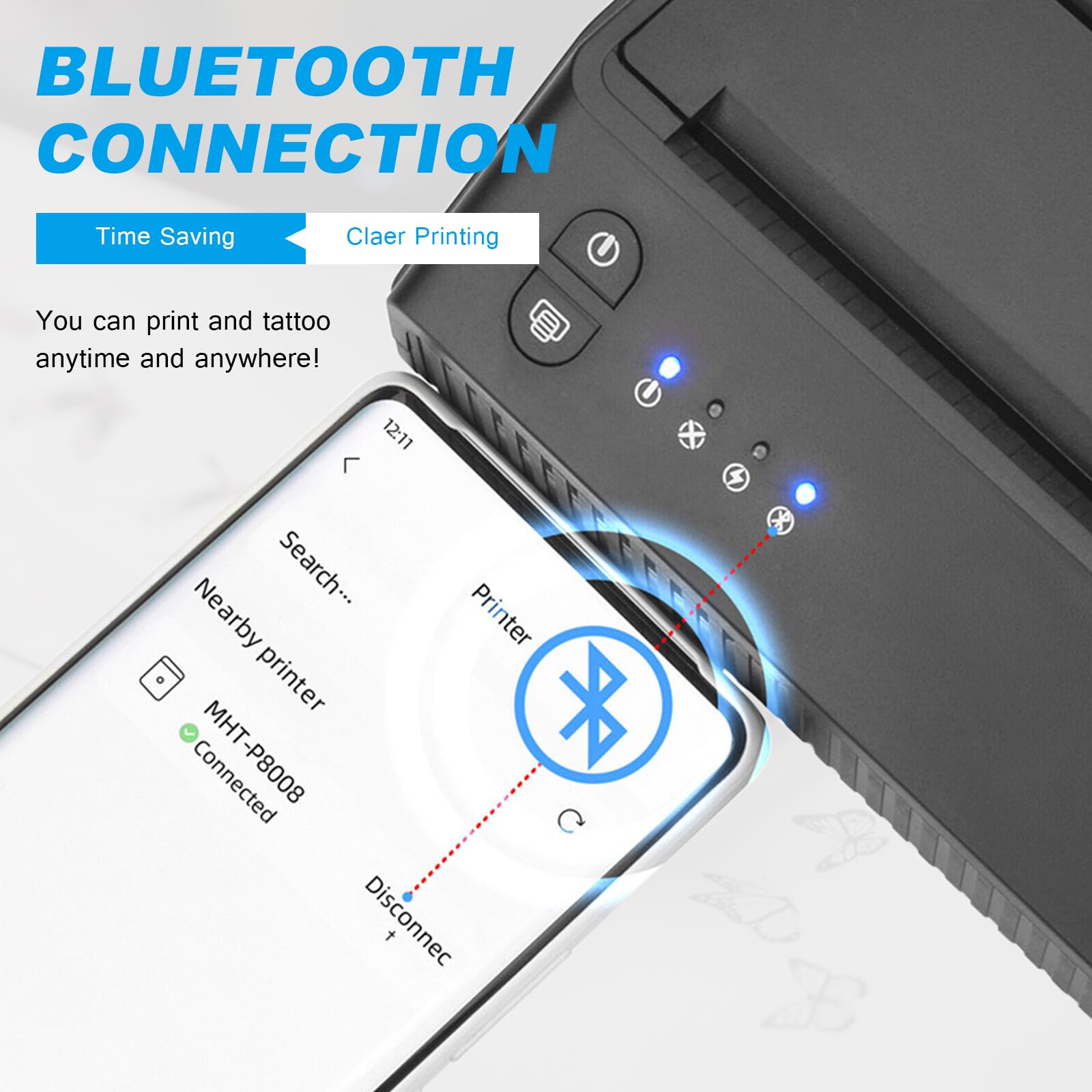 Emalla Bluetooth Thermal Tattoo Stencil Printer - Portable Wireless Tattoo Machine Printer for Artists & Beginners | Compatible with Android, iOS, Windows | Perfect for Tattoo Studio, Home Practice & Professional Use