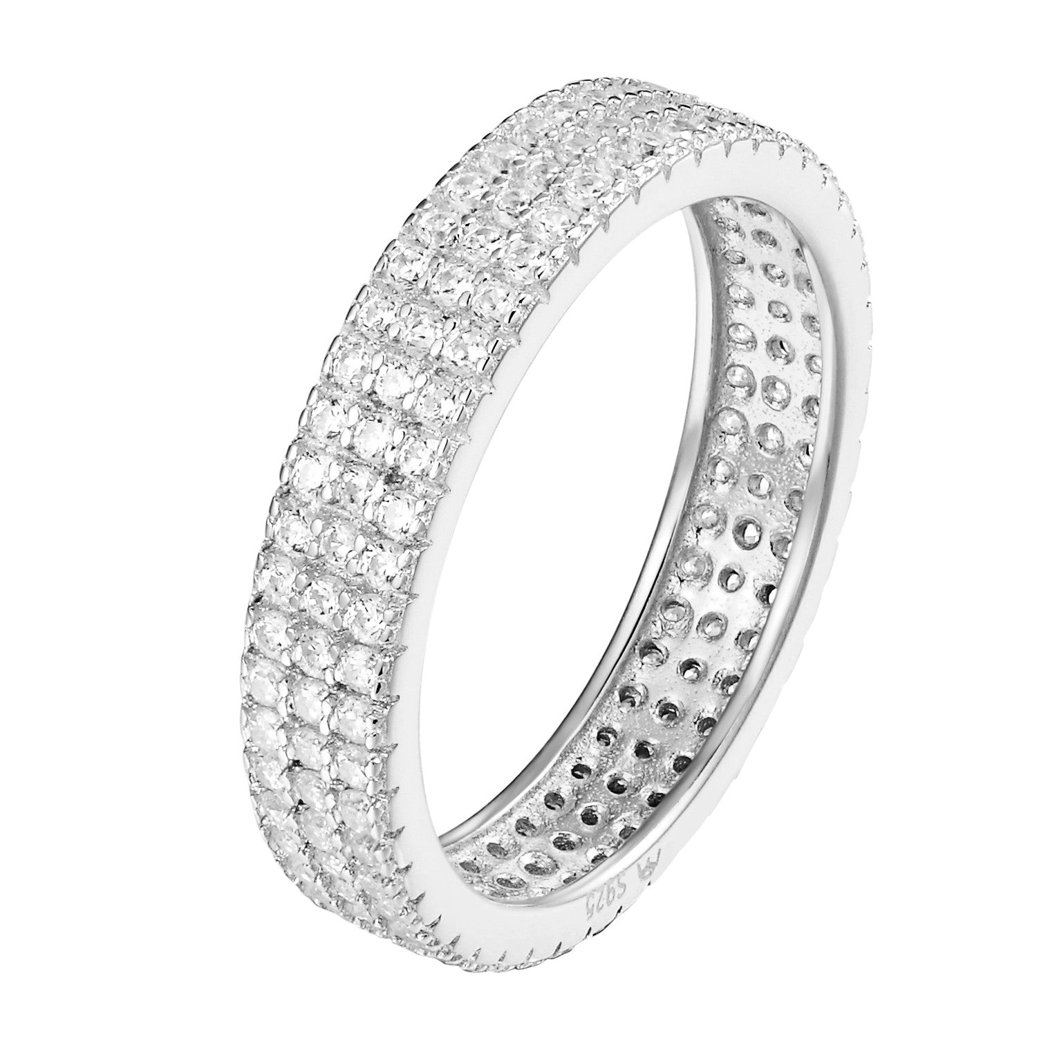 Sterling Silver Eternity Ring for Women - 3 Row Round Cut Cubic Zirconia Wedding Band | Elegant Anniversary Gift, Bridal Jewelry, Everyday Luxury Ring for Special Occasions