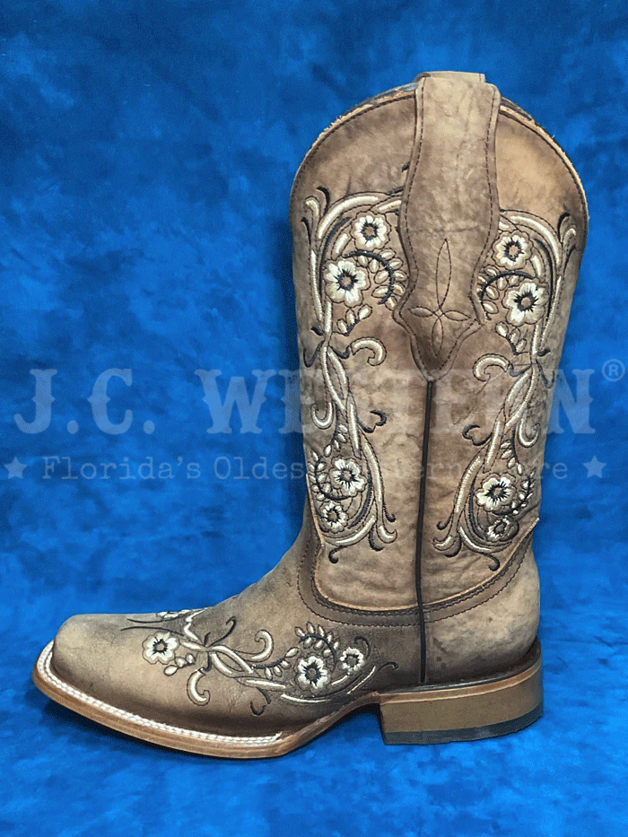 Circle G L2063 Women's Floral Embroidery Western Boots - Square Toe Cowgirl Boots in Brown & Tan | Perfect for Country Dancing, Rodeos & Western Fashion