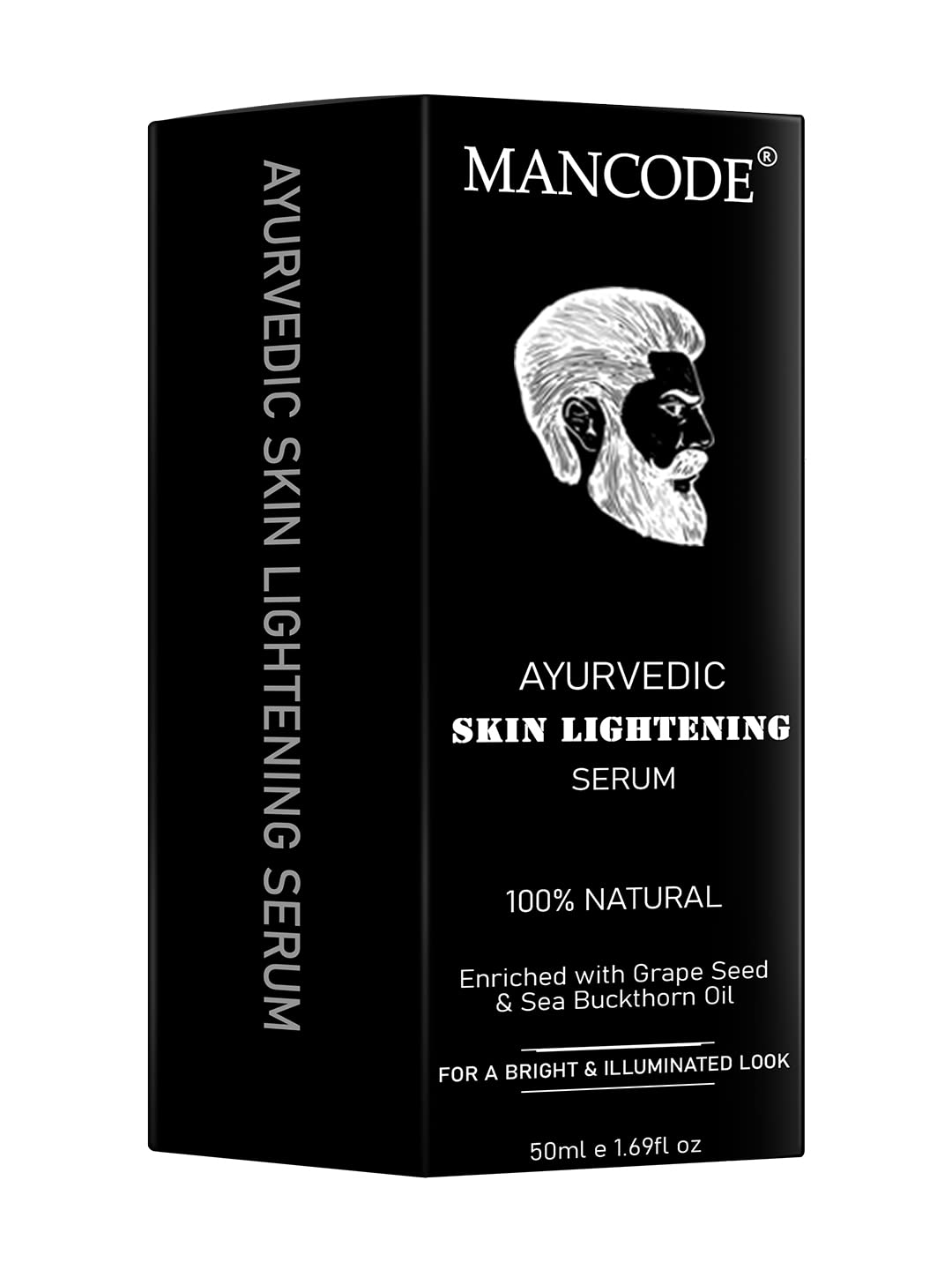 Mancode Ayurvedic Skin Lightening Serum - 50ml | Natural Skin Brightening & Detox Treatment | Herbal De-Tan Oil with Grape Seed & Lavender | Paraben-Free, 100% Organic Formula | For Radiant, Even-Toned Complexion | Perfect for Daily Skincare Routine & Post-Sun Care