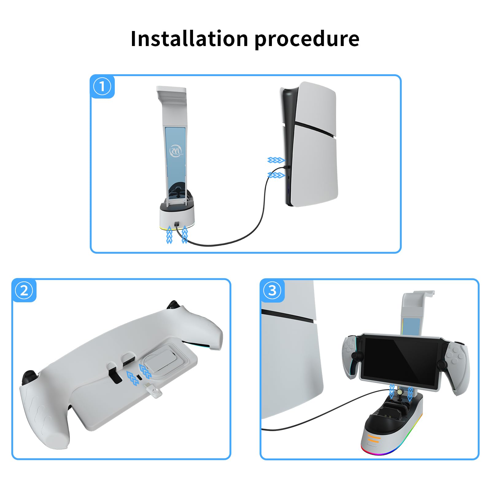 JOYTORN PS Portal Charging Station - 3A Fast Charging Dock for PlayStation Portal Remote Player & PS5 Controller with RGB Light & Headset Holder | Perfect for Gaming Setup & Travel Accessories