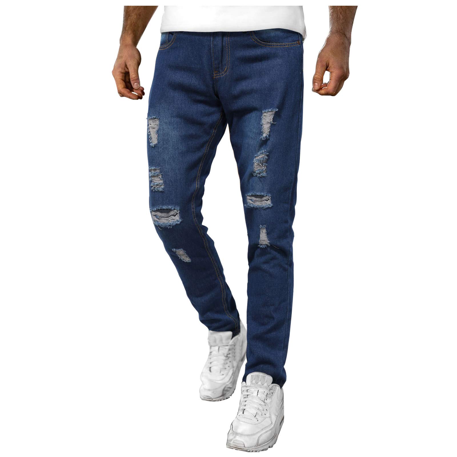 Men's Skinny Jeans - Ripped Distressed Slim Fit Straight Leg Washed Denim Pants with Zipper | Casual Wear, Street Style, Night Out
