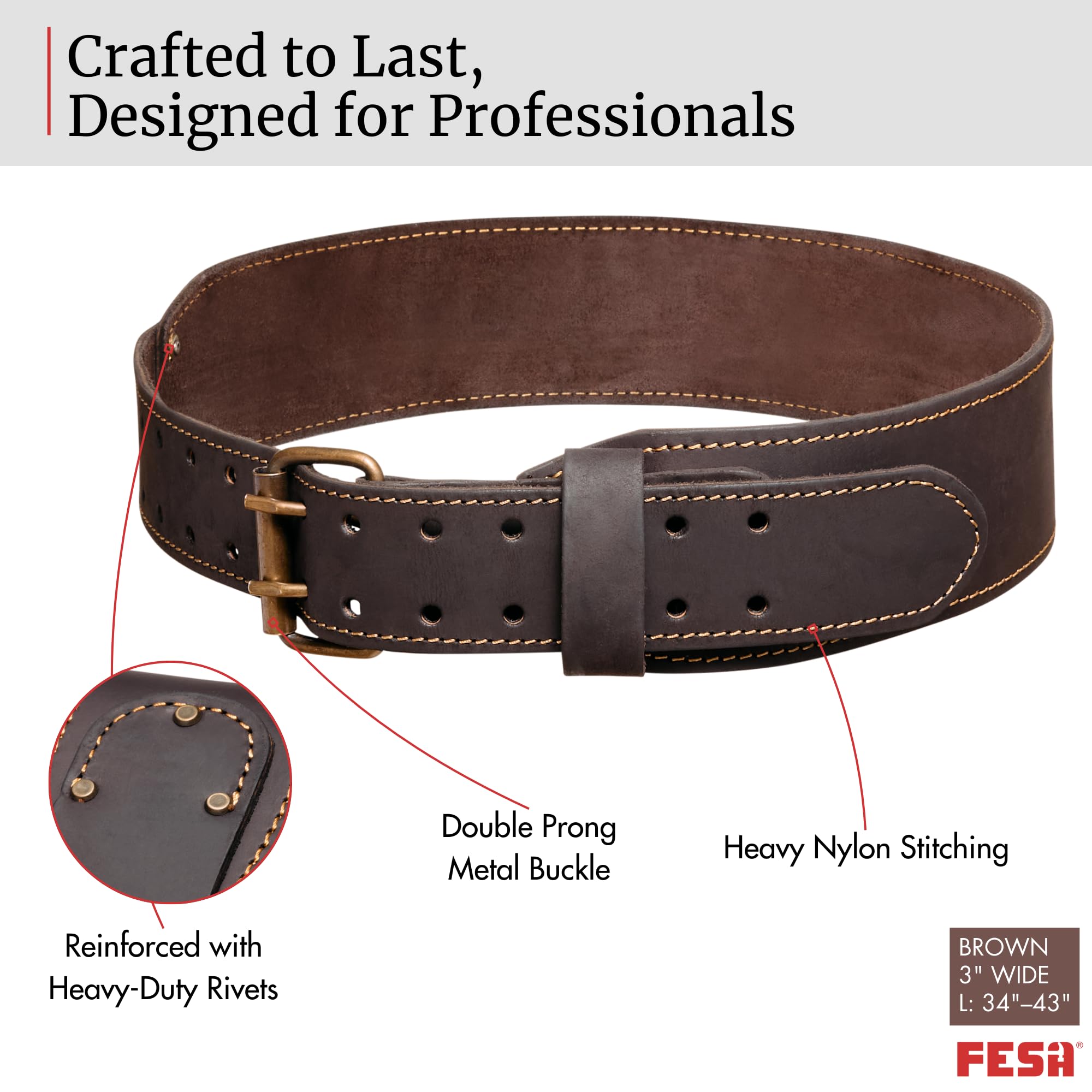 FESA Premium Men's Leather Tool Belt - Heavy Duty Top Grain Leather Carpenter Belt with Pockets for Construction Workers, Electricians & DIY Enthusiasts | Perfect for Home Renovation, Woodworking & Professional Job Sites