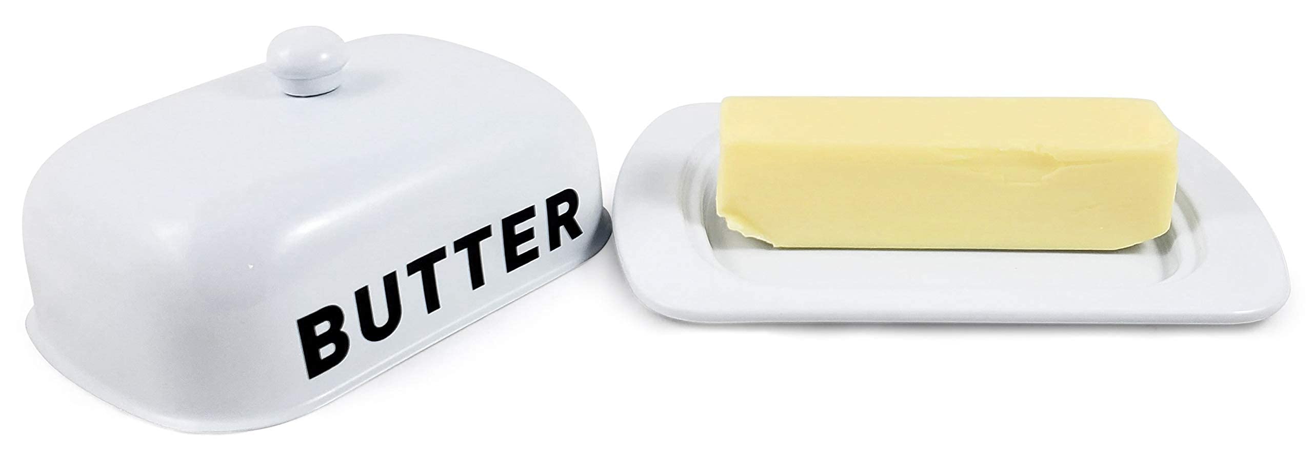 Premium White Metal Storage Canisters & Butter Dish - Airtight Kitchen Containers for Flour, Sugar, Coffee & Spice Organization | Elegant Home Decor for Pantry, Countertop & Dining Table Display