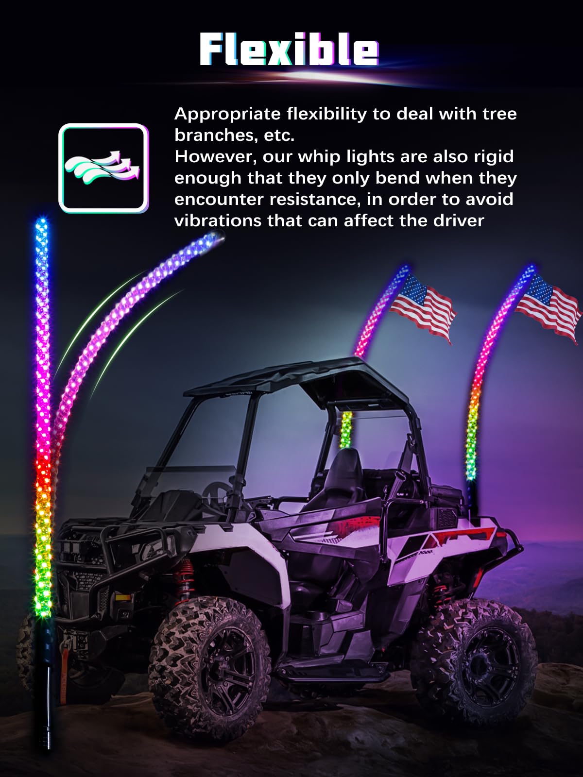 UNI-SHINE 2PCS 4FT LED Whip Lights with Spring Base, RGB Spiral Chasing Lights with APP & Remote Control - Music Sync Antenna Whip Light for Can-Am UTV, ATV, RZR, Polaris SXS Off-Road Vehicles - Perfect for Night Rides, Off-Road Adventures & Car Shows