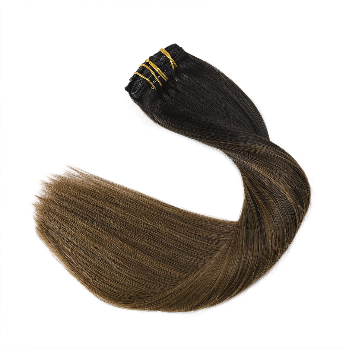 XD Clip in Hair Extensions 18 Inch - 120g 6Pcs Real Human Hair Ombre (Natural Black to Medium Brown) with Soft Thick Ends | Perfect for Volume, Length & Styling for Parties, Weddings & Daily Wear