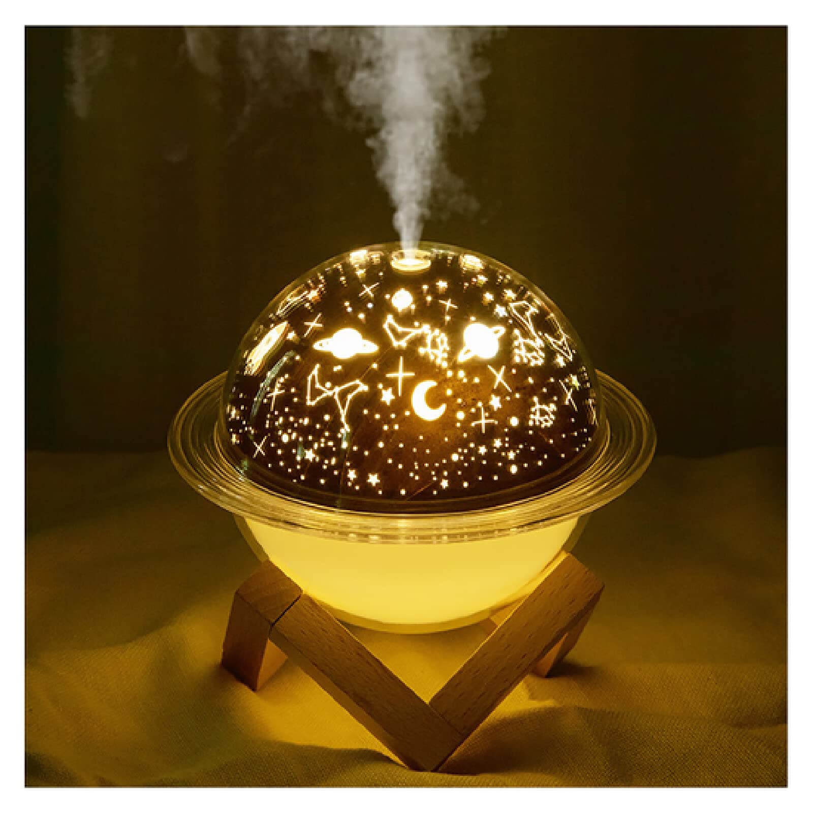 Creative Galaxy Projector Humidifier with Wood Stand - 3D Starry Night Light, 250ml Quiet USB Humidifier with 2 Mist Modes & Color Changing LED - Perfect for Bedroom Decor, Nursery, Meditation Room and Relaxation Spaces