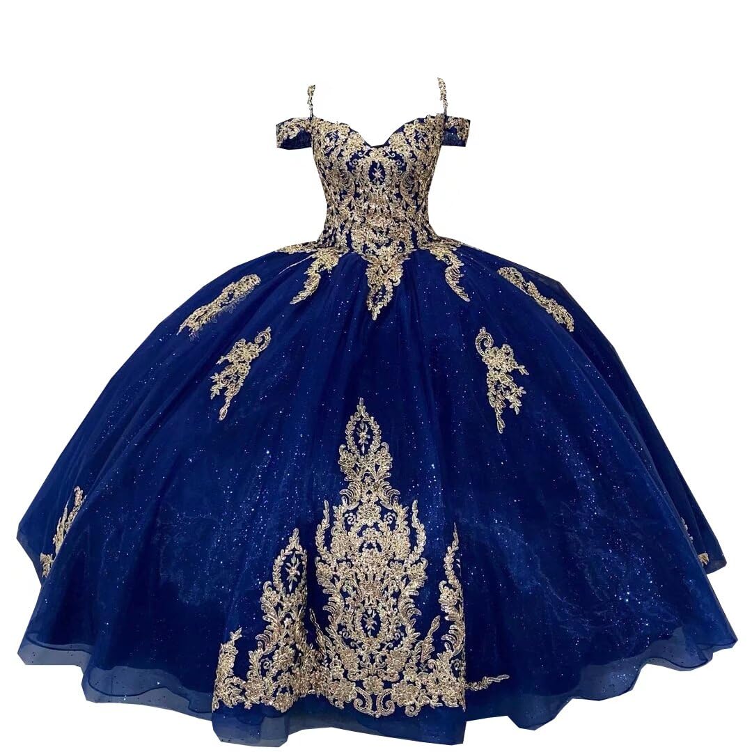 Boho Off Shoulder Ball Gown Quinceanera Dress - Mexican Gold Embroidered Glitter Tulle Prom Evening Dress 2025 | Perfect for Quinceañeras, Prom Nights, and Formal Events