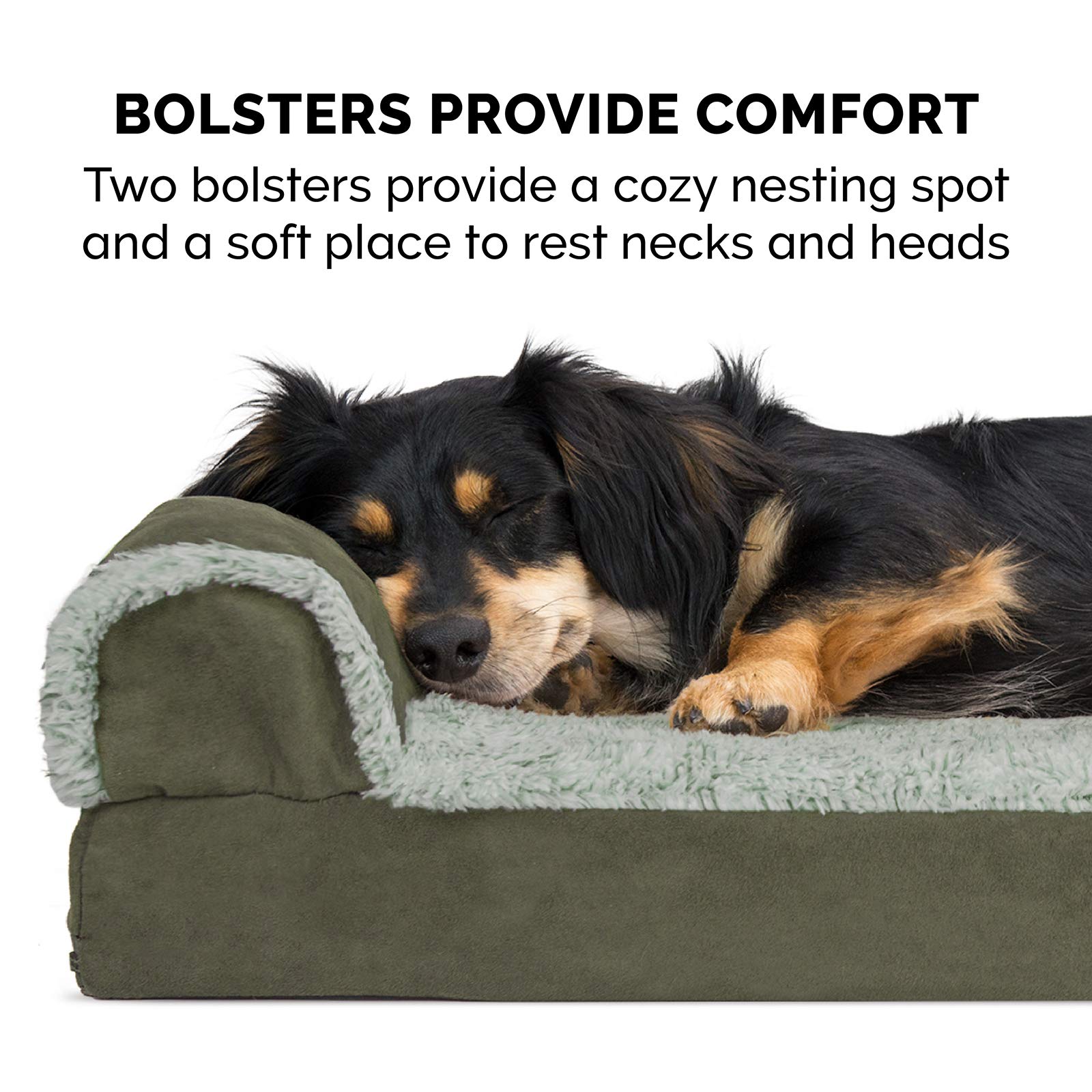 Furhaven Orthopedic Dog Bed for Large Dogs - Washable Cover & Bolsters - Plush Faux Fur & Suede - Perfect for Living Room or Bedroom