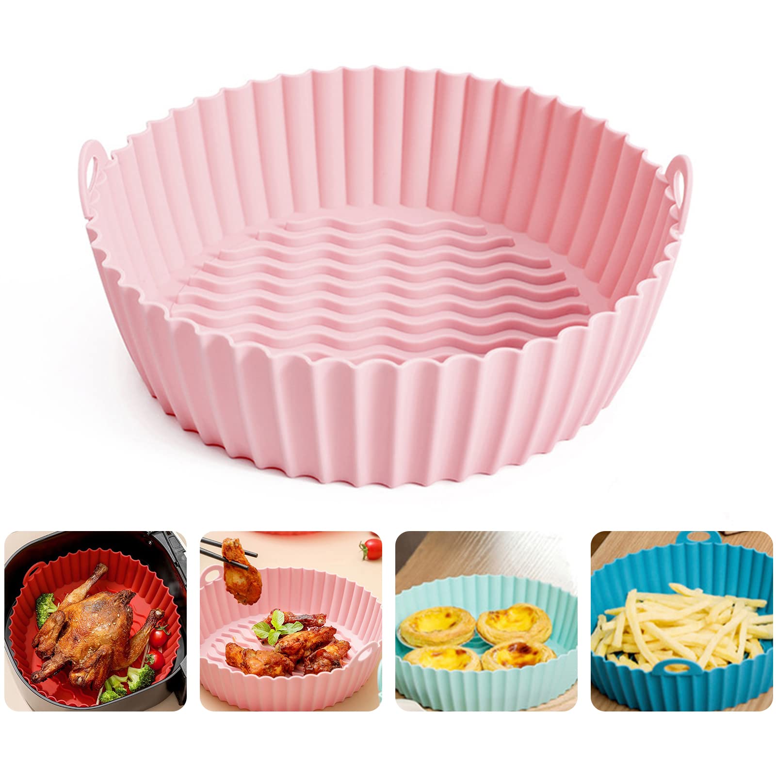 Gigicloud 8.5-inch Reusable Silicone Air Fryer Liner - Non-Stick, Heat-Resistant & Food Safe - Fits 3.6 to 6.8qt Air Fryers, Microwave & Frying Pans (Pink) - Perfect for Healthy Cooking, Baking & Meal Prep