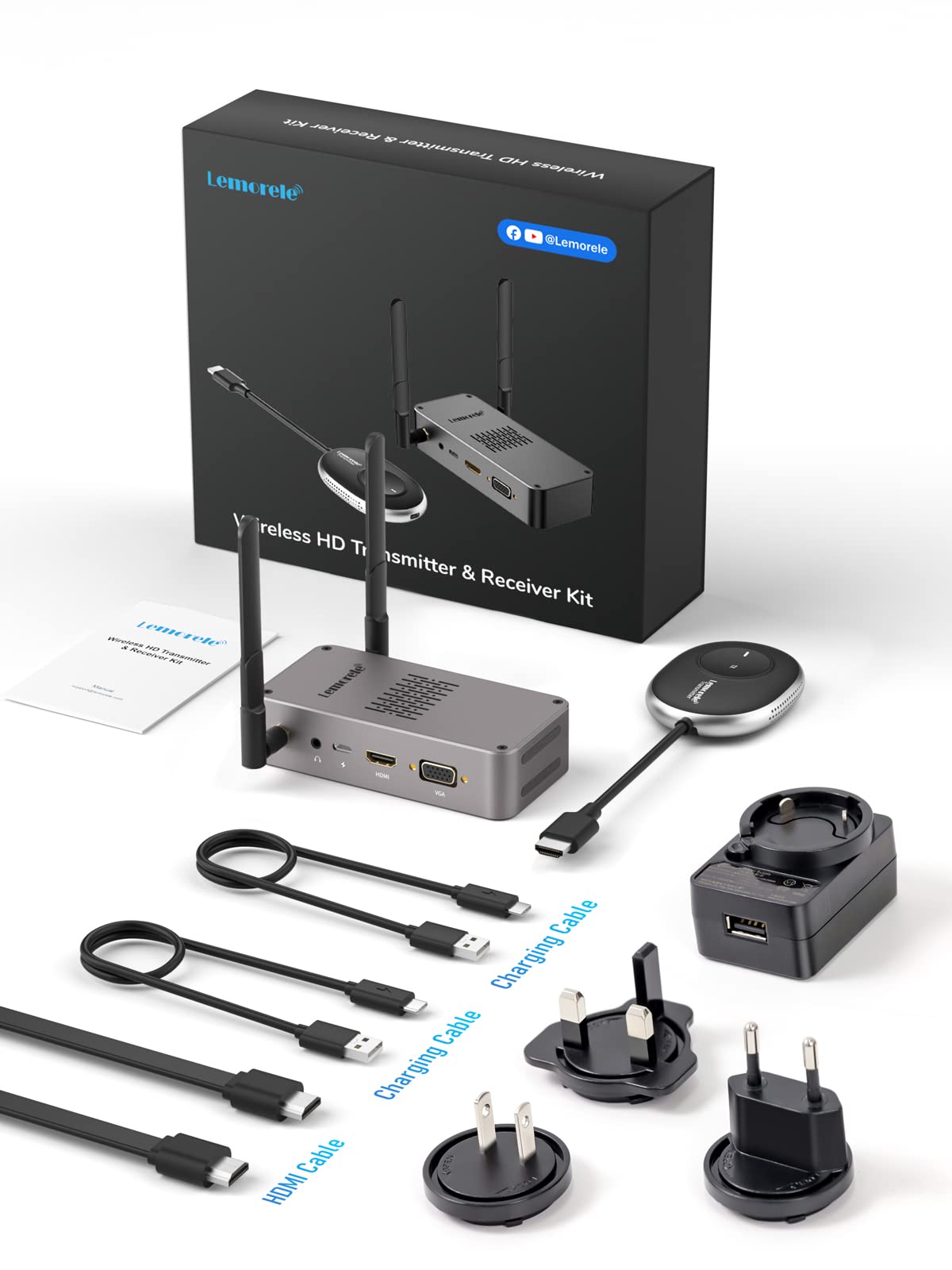 Lemorele 165FT/50M HDMI Wireless Transmitter & Receiver Kit - 5G Wireless HDMI Transmission, Supports 8 TX to 1 RX for Home Theater, Gaming & Conference Room Setup