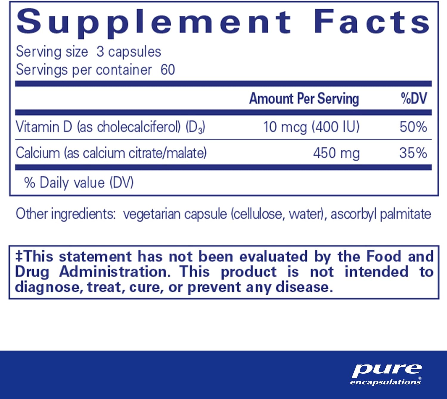 Pure Encapsulations Calcium with Vitamin D3 Supplement - 180 Capsules for Bone Health & Immune Support | Daily Nutrition for Adults & Seniors