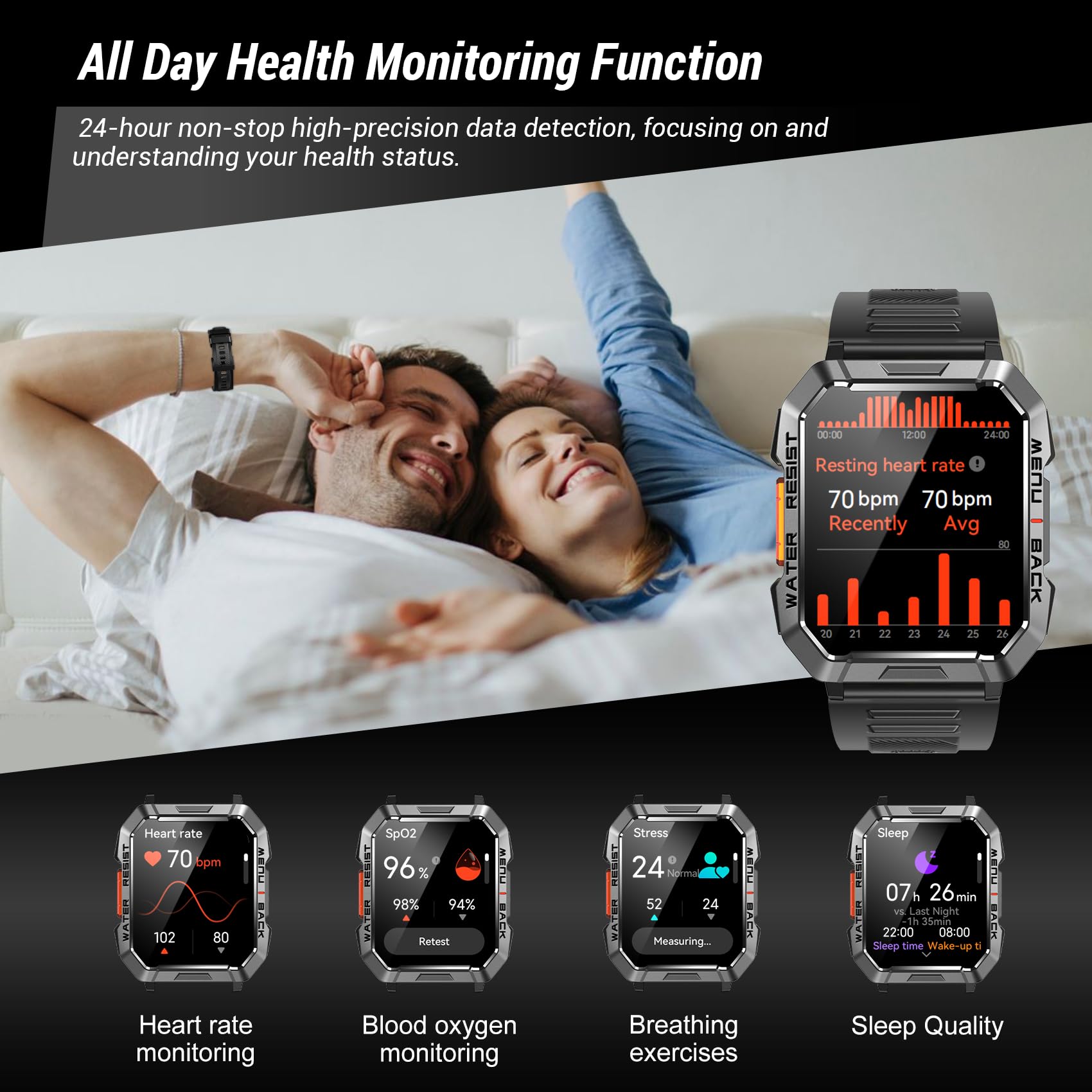 Military Smart Watch for Men - Answer/Make Calls, 2.01