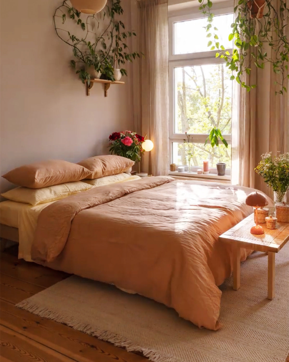 100% French Flax Linen Bedding Set - Breathable & Eco-Friendly Terracotta Sheets - Perfect for Summer & Allergy Relief