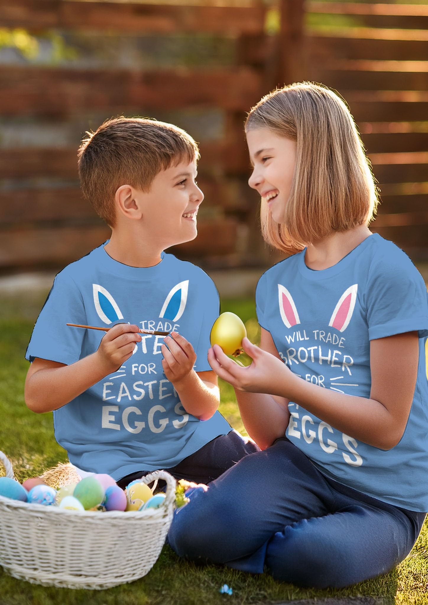Funny Easter Egg Hunting Sibling T-Shirt for Toddler & Youth Boys & Girls - Cute Brother Sister Matching Outfits for Easter Egg Hunt & Spring Family Activities