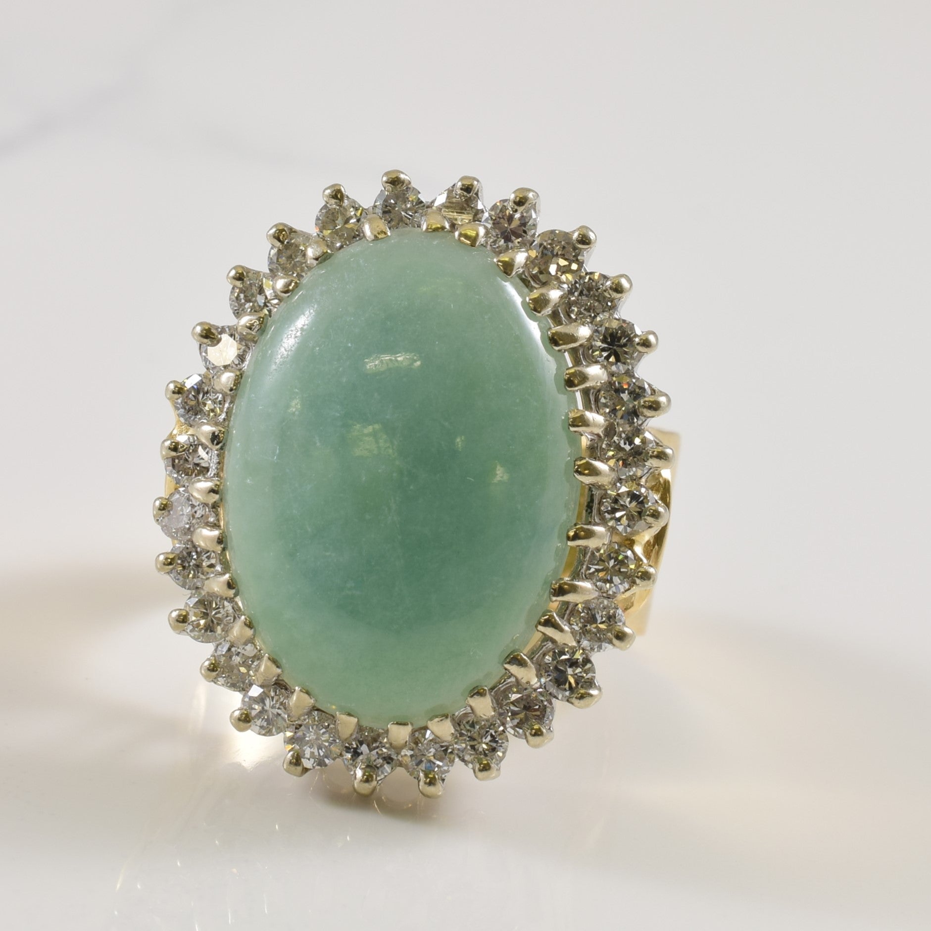 14.00ct Jadeite & Diamond Cocktail Ring - 1.26ctw Total Weight - Size 8.25 - Elegant Statement Jewelry for Evening Parties & Special Occasions
