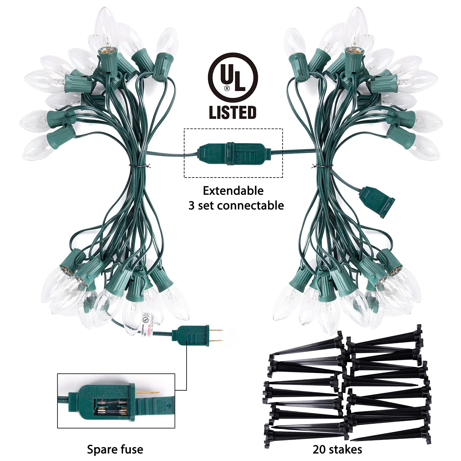 C9 Christmas Lights Outdoor - 25.7 Ft 20 Bulbs Waterproof Pathway Lights for Driveway, Walkway, Sidewalk | Perfect for Holiday Yard Decorations & Outdoor Christmas Displays | Ideal for Home, Garden, and Seasonal Celebrations