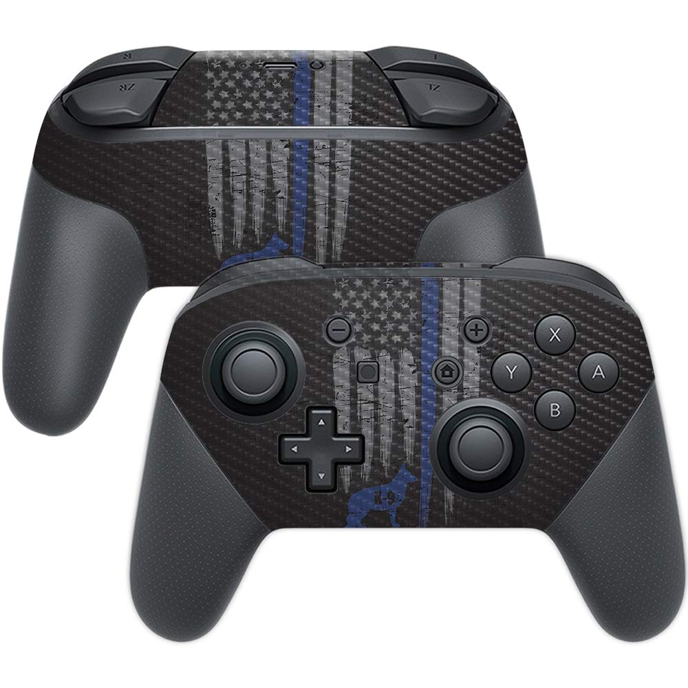 MightySkins Carbon Fiber Skin for Nintendo Switch Pro Controller - Thin Blue Line K9 | Protective & Durable Textured Finish | Easy to Apply & Remove | Made in USA | Perfect for Gaming, Travel & Customization