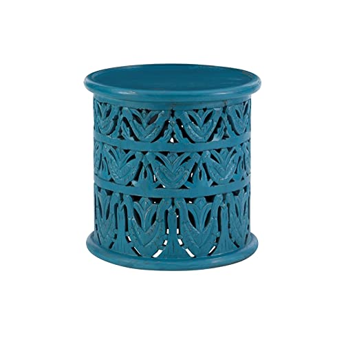 Powell Furniture Linon Ira Wood Accent Side Table - Blue Finish Small End Table for Living Room, Bedroom & Office Decor