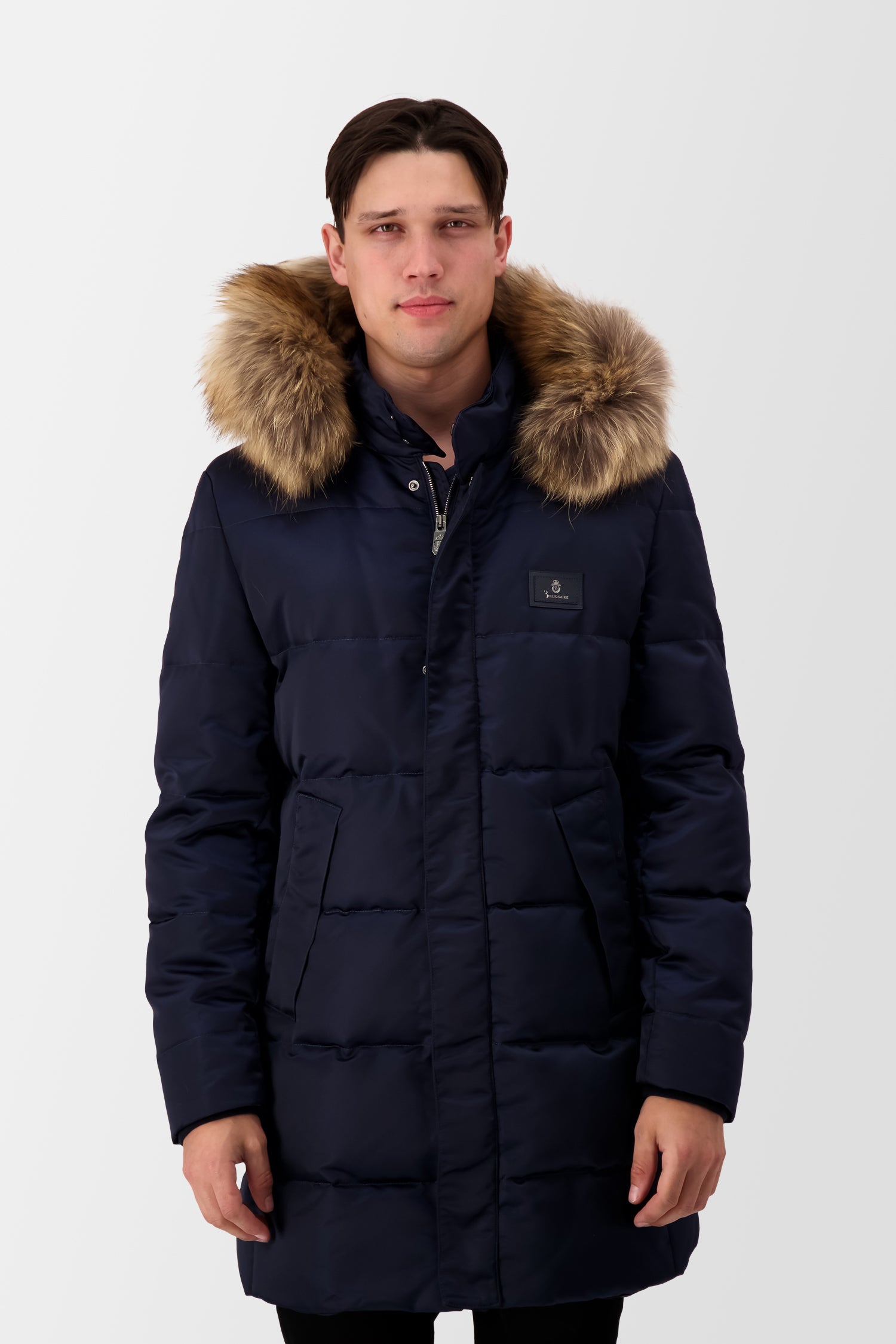 Billionaire Dark Blue Long Down Jacket for Women - Ultra Warm Winter Coat with Hood, Waterproof & Windproof - Perfect for Skiing, Snowboarding & Cold Weather Outdoors