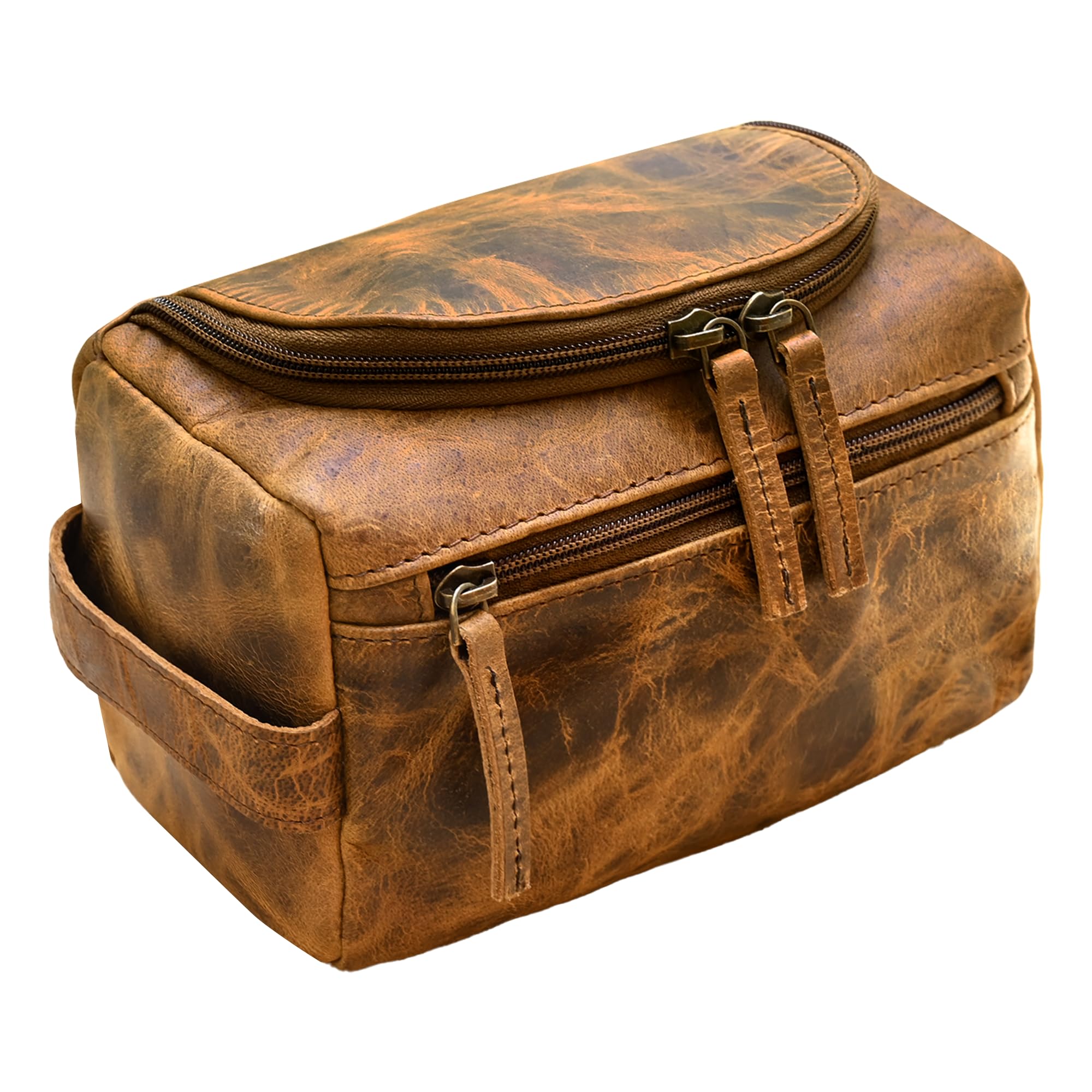 Premium Leather Toiletry Bag for Men - Waterproof Travel Organizer for Shaving & Grooming Essentials | Compact Dopp Kit for Business Trips, Vacations & Gym Use | ELIZO Tuscan Style Durable Men's Travel Bag
