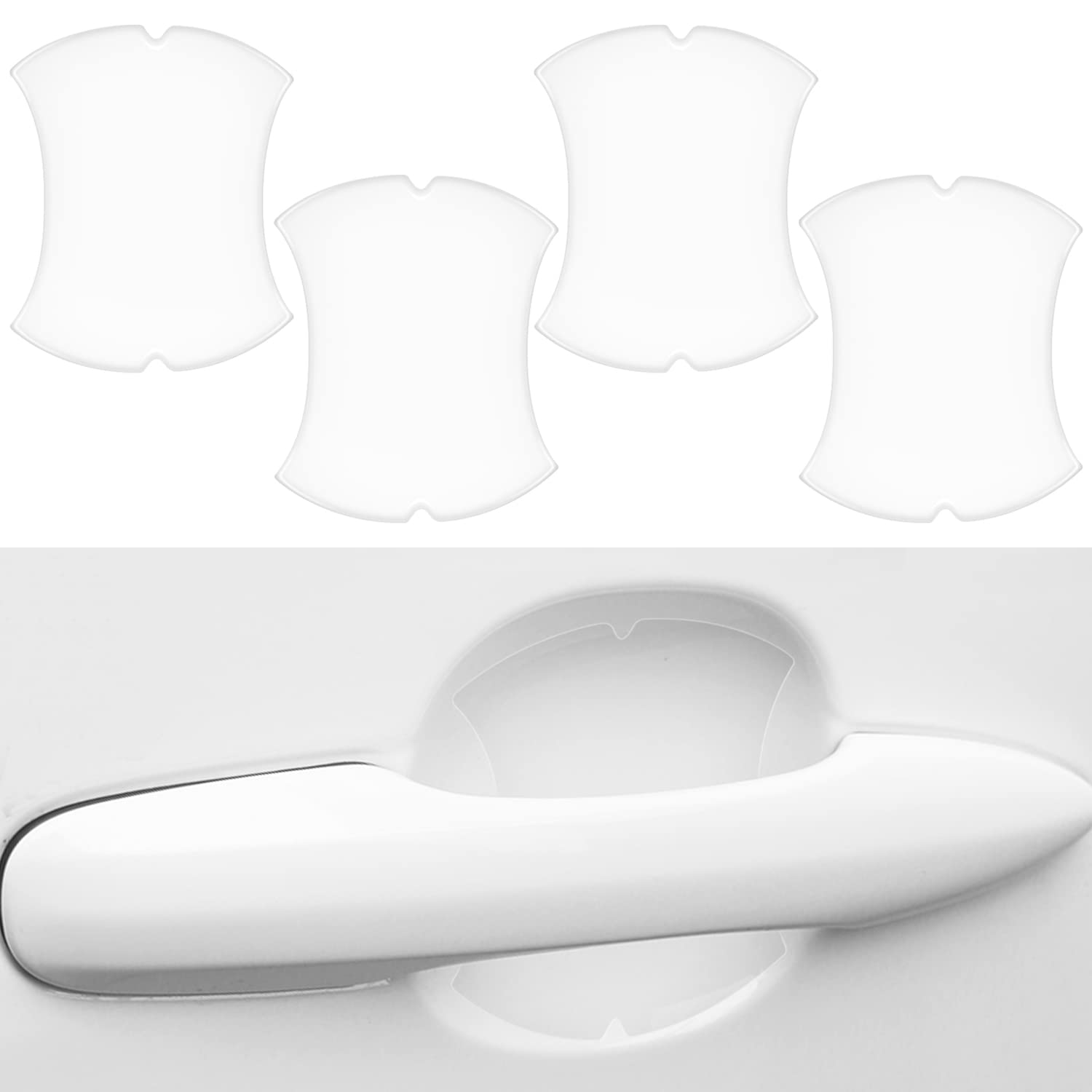 Ouzorp Car Door Handle Cup Scratch Protector - 4 Pack Transparent Paint Protection Film for Door Handle Side Stickers | Prevent Scratches & Damage | Perfect for Daily Commute, Road Trips & Car Wash Protection