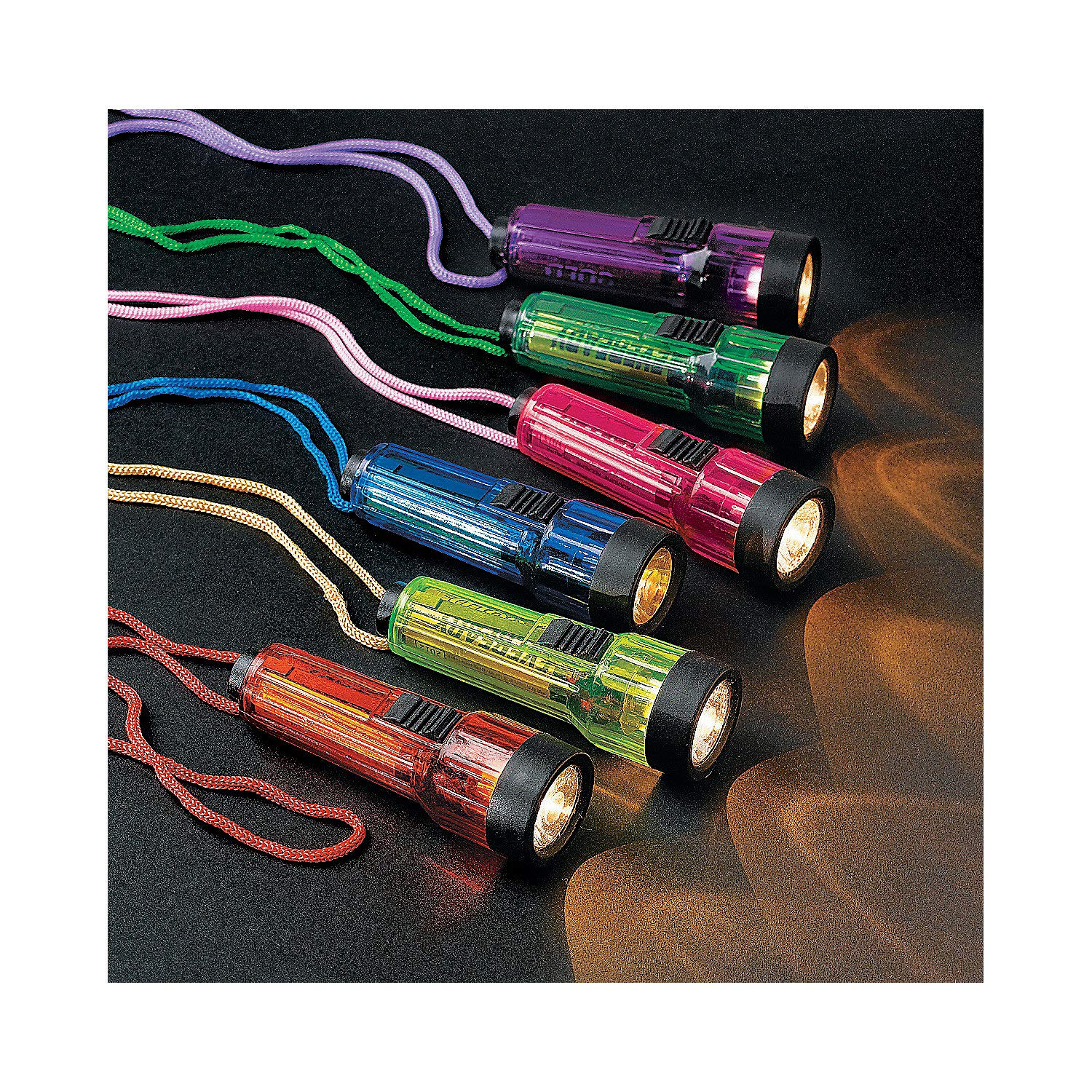 Fun Express 12-Pack Transparent Flashlight on a Rope - Cool Novelty Apparel Accessories for Parties, Camping & Emergency Use