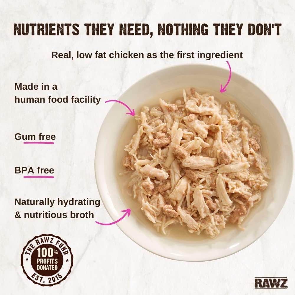 Rawz Natural Premium Canned Cat Wet Food Shredded - 12 Pack Variety (4 Flavors: Tuna & Salmon, Chicken & Duck, Tuna & Chicken, Pure Chicken) - Grain Free, High Protein Cat Food - Perfect for Adult Cats & Kittens - 3oz Cans with Easy-Open Lids - Ideal for Daily Meals, Travel & Picky Eaters