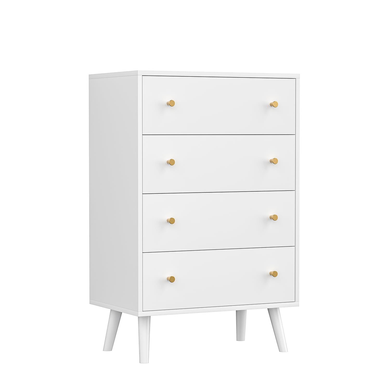 Modern White Dresser - Tall 4 Drawer Wooden Chest for Bedroom, Living Room & Home Office | Stylish Storage Solution for Clothes, Linens & Home Organization