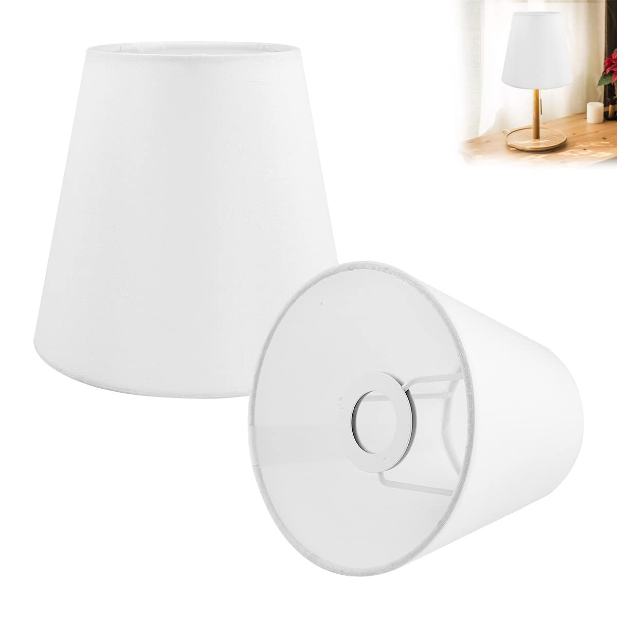 2-Pack White Linen Clip-On Lamp Shades - Barrel Fabric Lamp Cover for Bedroom, Nightstand, Wall Light - Perfect for Cozy Bedside Lighting & Home Decor