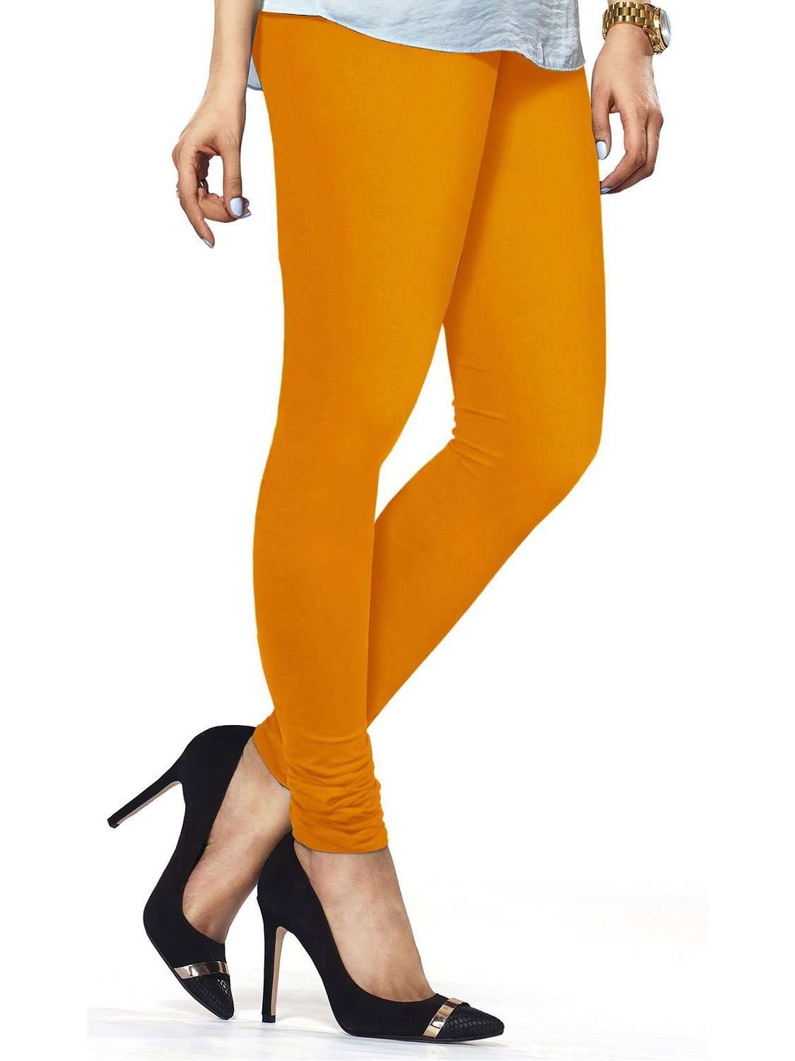 Premium Cotton Lycra Churidar Leggings - Free Size Mustard Yellow Stretchable Pants for Yoga, Dance & Casual Wear