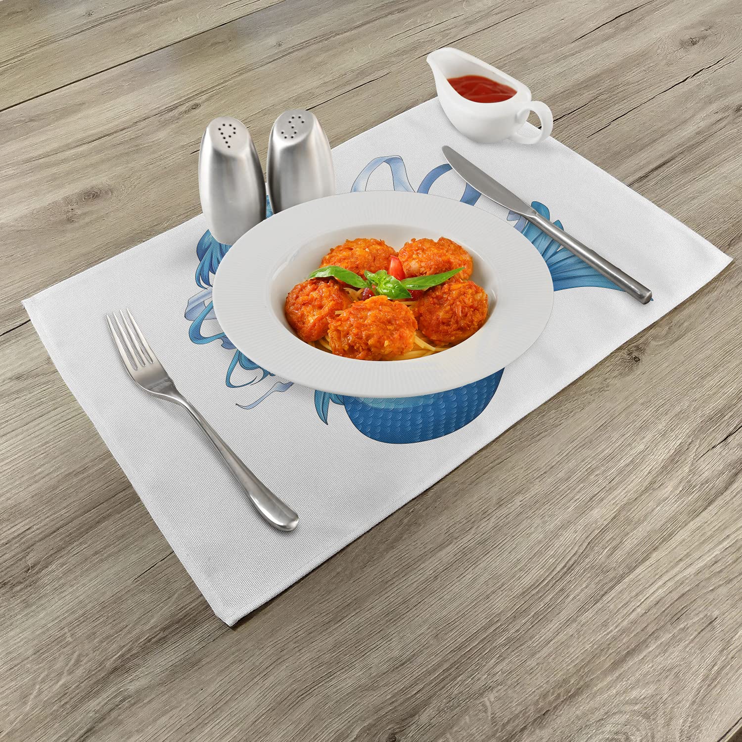 Ambesonne Anime Place Mats Set of 4 - Manga Cartoon Pisces Zodiac Themed Washable Fabric Placemats for Dining Table & Kitchen Decor (Blue & White) - Perfect for Anime Fans, Horoscope Lovers & Japanese Style Home Decor