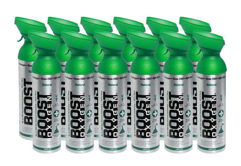 12-Pack 10L Boost Pure Oxygen Can - 200 Breaths (Large) | Portable Oxygen Supplement for High Altitude, Sports & Fitness, Travel, and Emergency Use