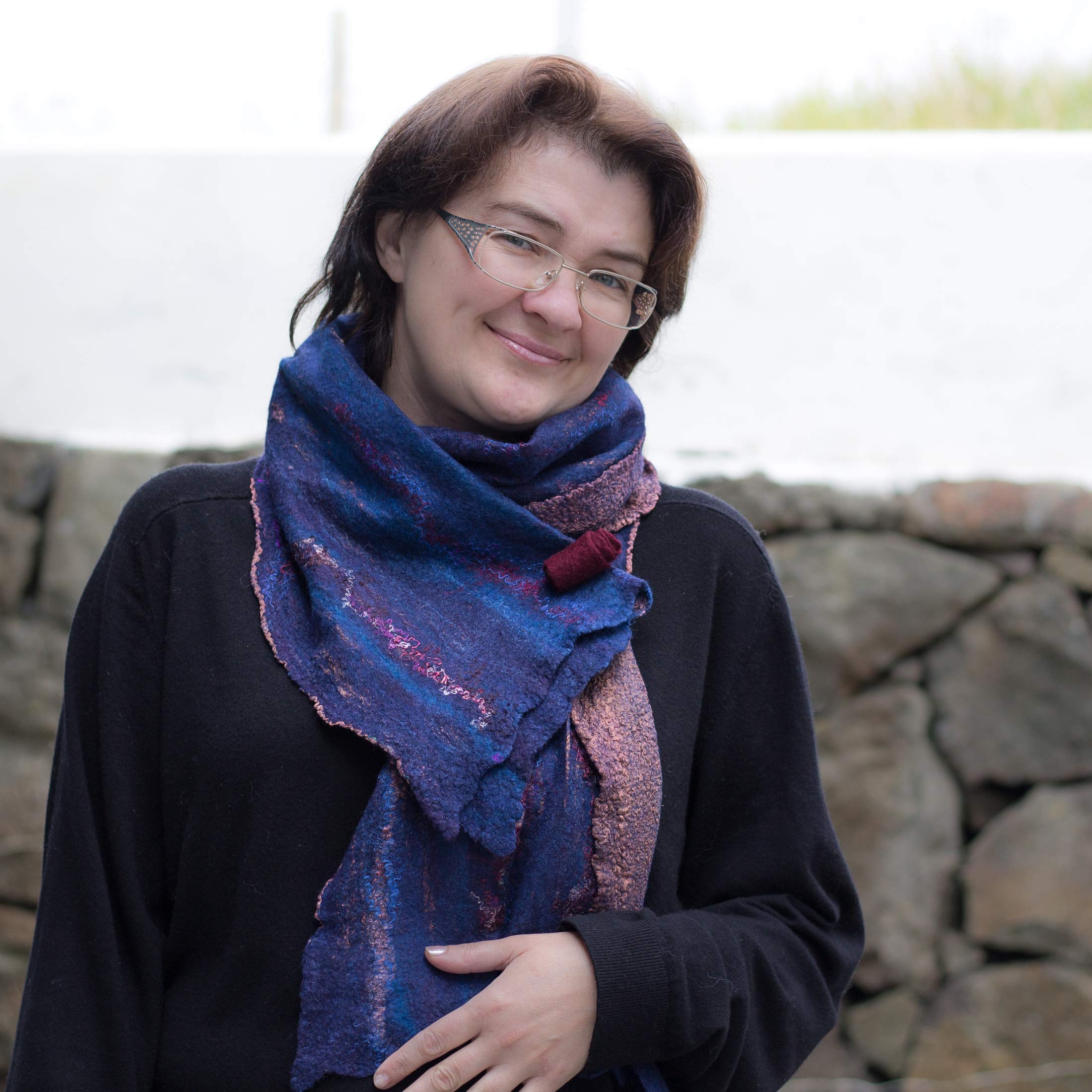 Premium Nuno Felt Scarf - Dark Blue Navy Wool Blend Wrap for Women | Warm Winter Shawl, Fashionable Silk-Like Stole for Evening & Office Wear | Perfect for Fall, Spring & Special Occasions