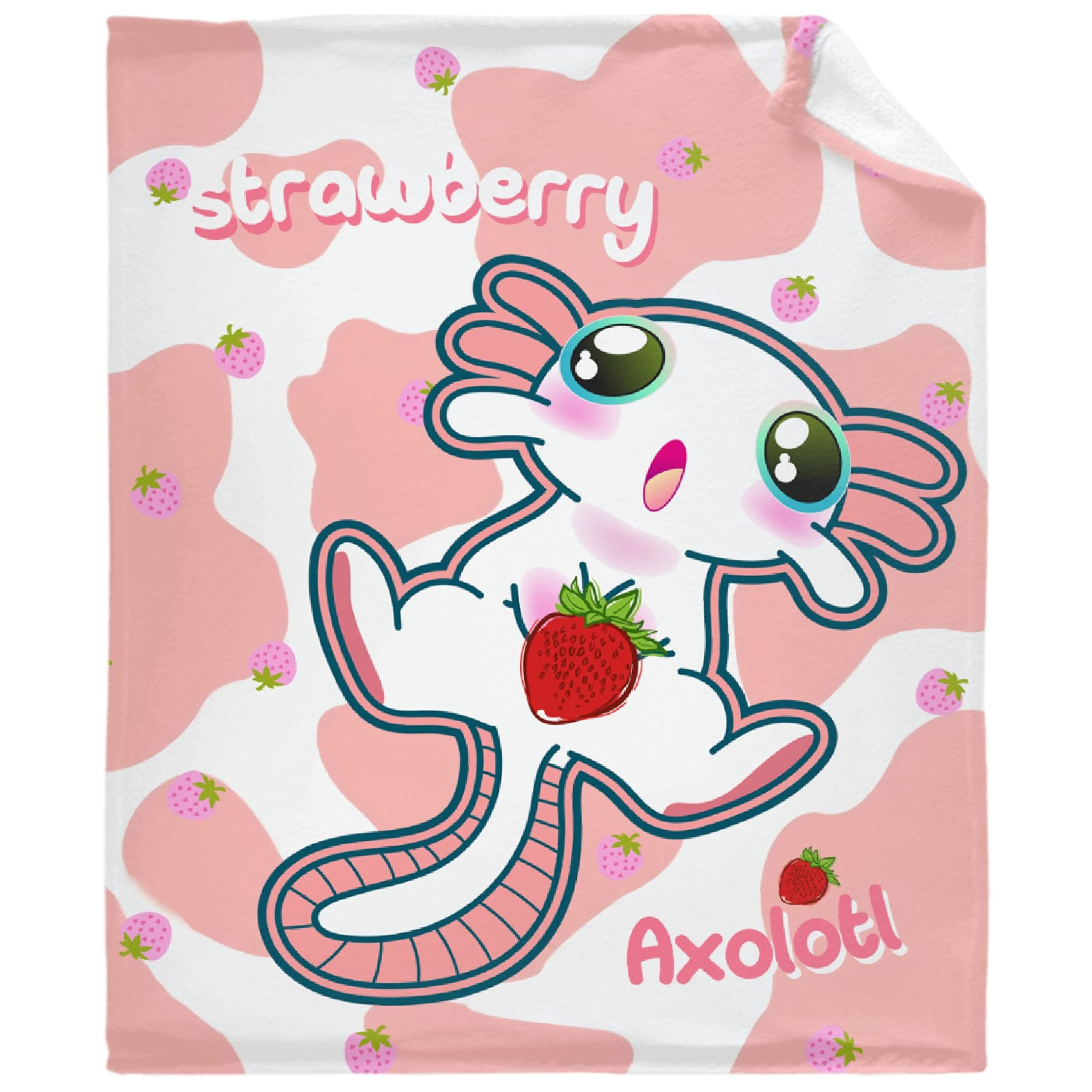 Soft Flannel Fleece Axolotl Strawberry Milk Blanket - Lightweight Oversized Throw (120x90In) for Women & Girls | Kawaii Room Decor, Plush Bedding, Couch & Outdoor Use | Perfect Gift for Animal & Fish Lovers