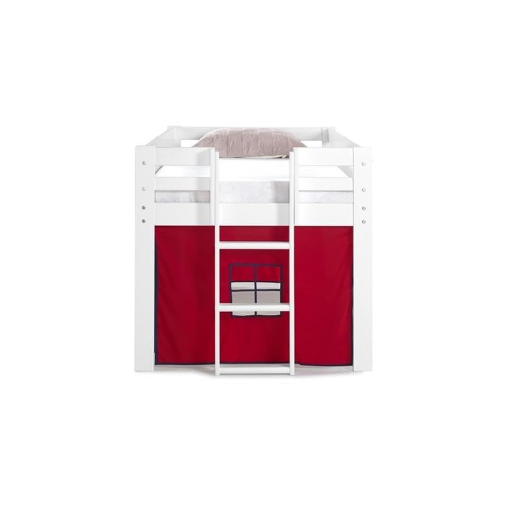 Roseberry Kids Twin Junior Loft Bed with Playhouse Tent - White Frame & Blue/Red Options | Space-Saving Bunk Bed for Small Rooms, Playful Sleep Solution for Toddlers & Kids