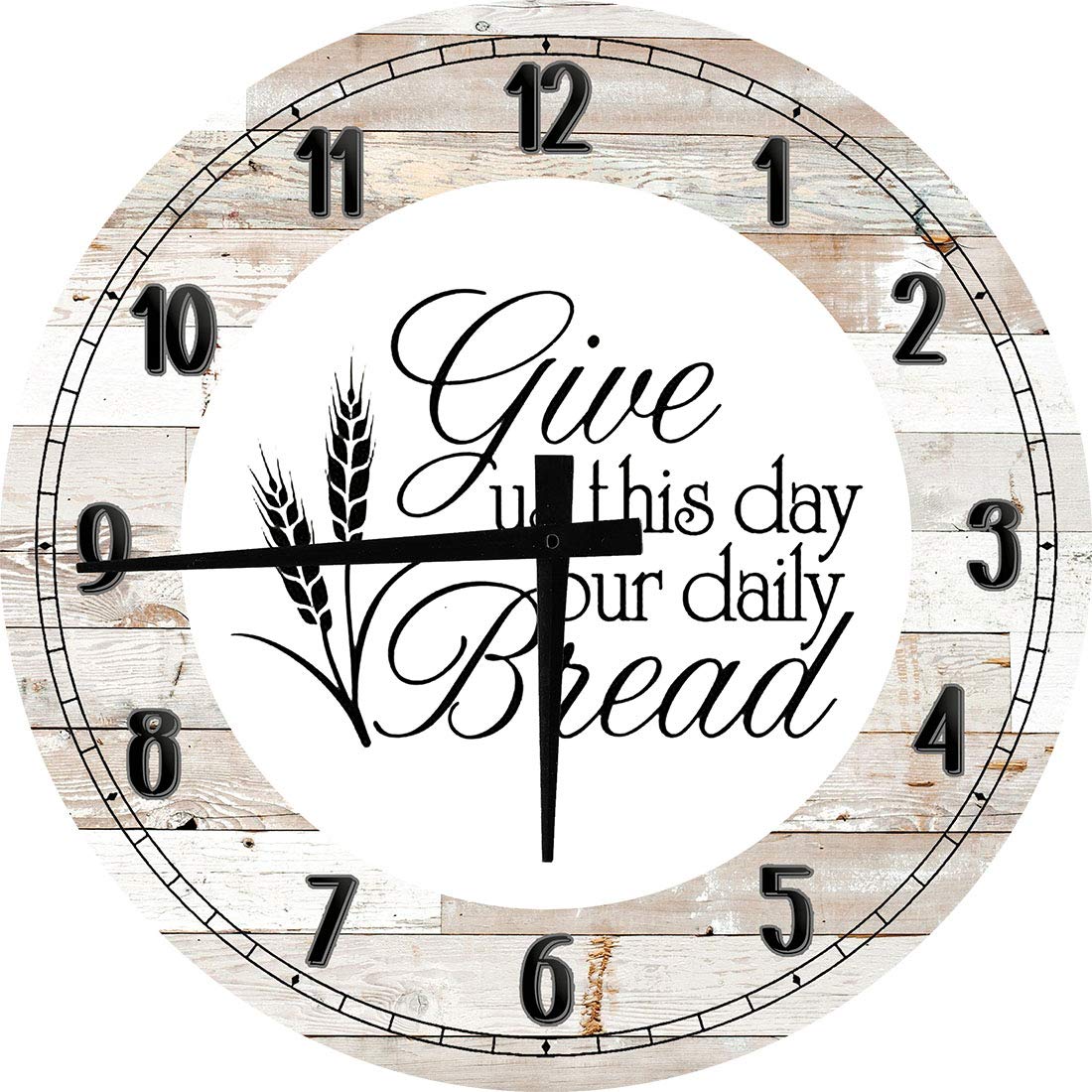 Give Us This Day Our Daily Bread Wall Art - 24 Inch Large Round Kitchen Wall Clock with Silent Movement, Battery Operated, White - Perfect for Farmhouse Decor, Dining Room, Church or Prayer Space