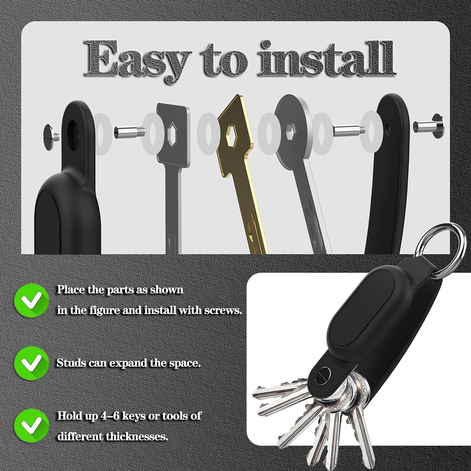 Waterproof Silicone Key Organizer Keychain for Samsung Galaxy SmartTag 2 - GPS Tracker Holder Case with Keychain, Anti-Loss Scratch-Resistant Key Holder (Holds Up to 5 Keys) - Black - Perfect for Travel, Office & Everyday Key Organization