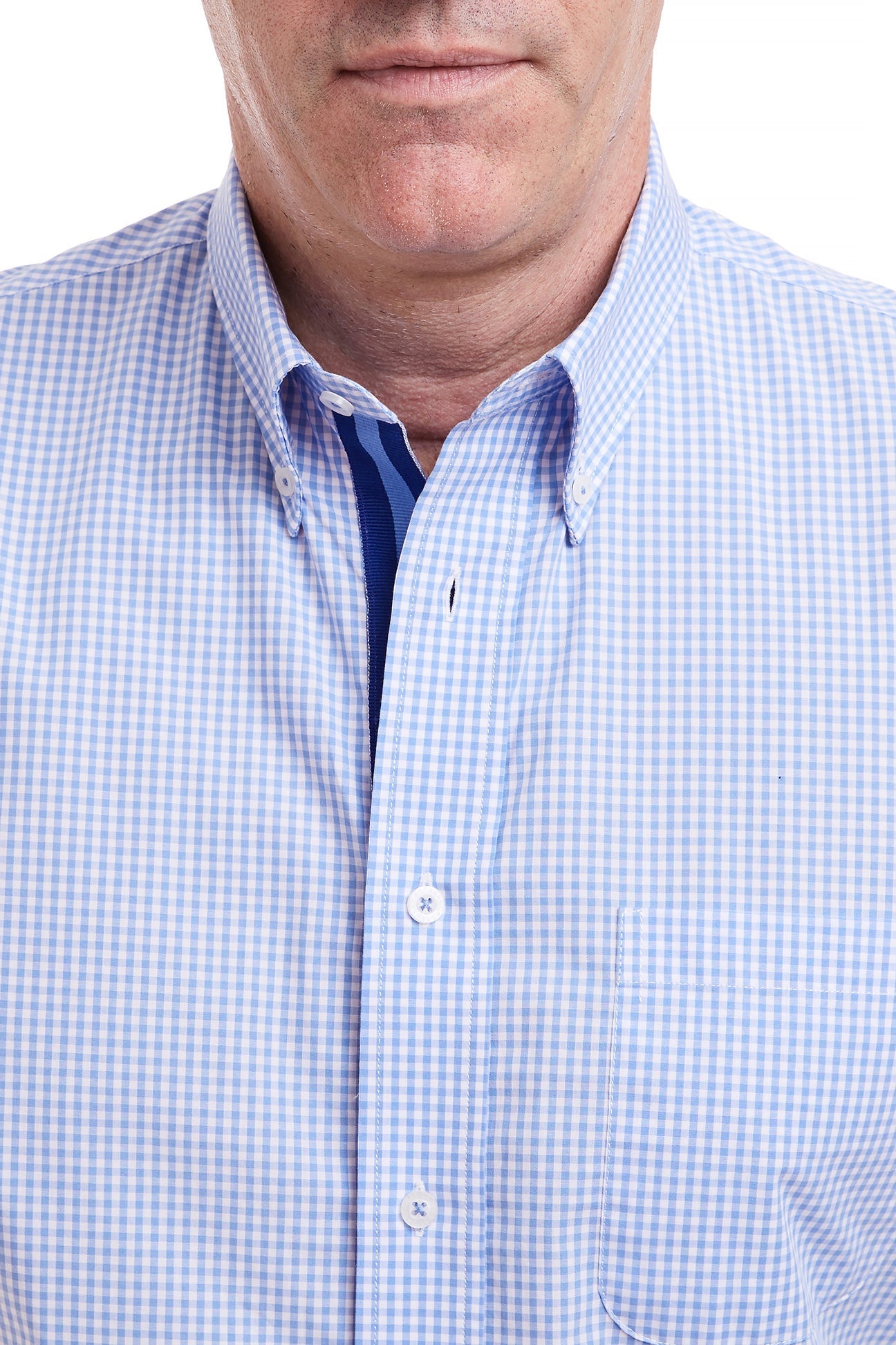 Chase Shirt Blue Gingham with Navy and Light Blue Grosgrain Ribbon Trim - Perfect for Casual Outings, Office Wear, and Summer Fashion
