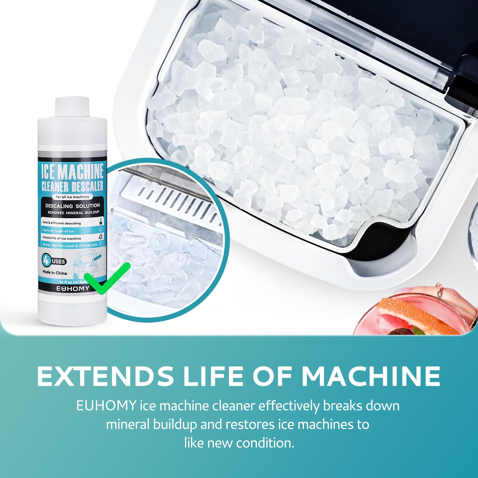 **EUHOMY Ice Machine Cleaner Descaler - 32 Fl Oz (8 Uses) | Universal Descaling Solution for All Brands Ice Makers, Coffee & Espresso Machines | Removes Limescale & Mineral Buildup | Perfect for Home, Office & Commercial Use (2 Bottles)**